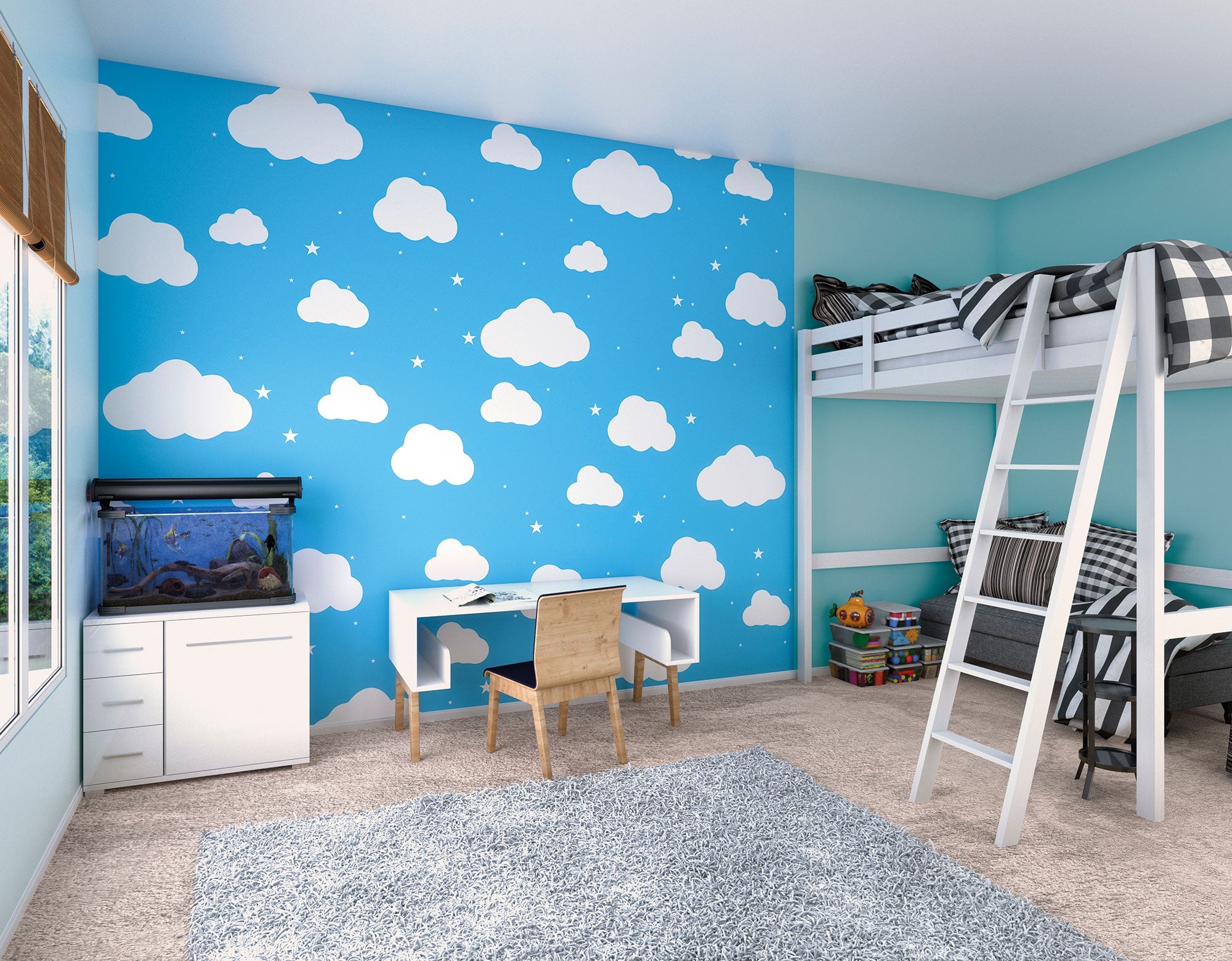 Cartoon Cloudy Sky Blue Mural (Large) by Origin Murals