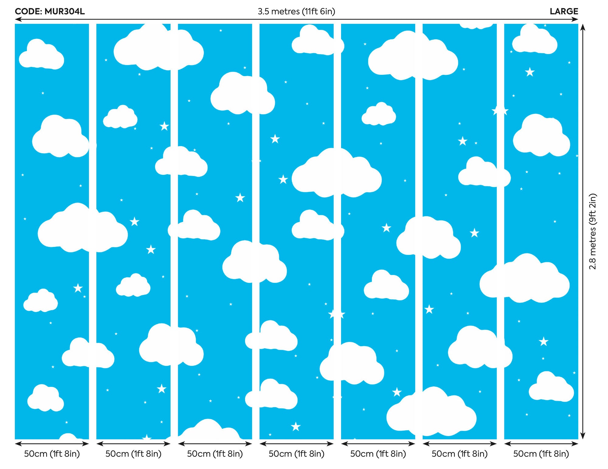 Cartoon Cloudy Sky Blue Mural (Large) by Origin Murals