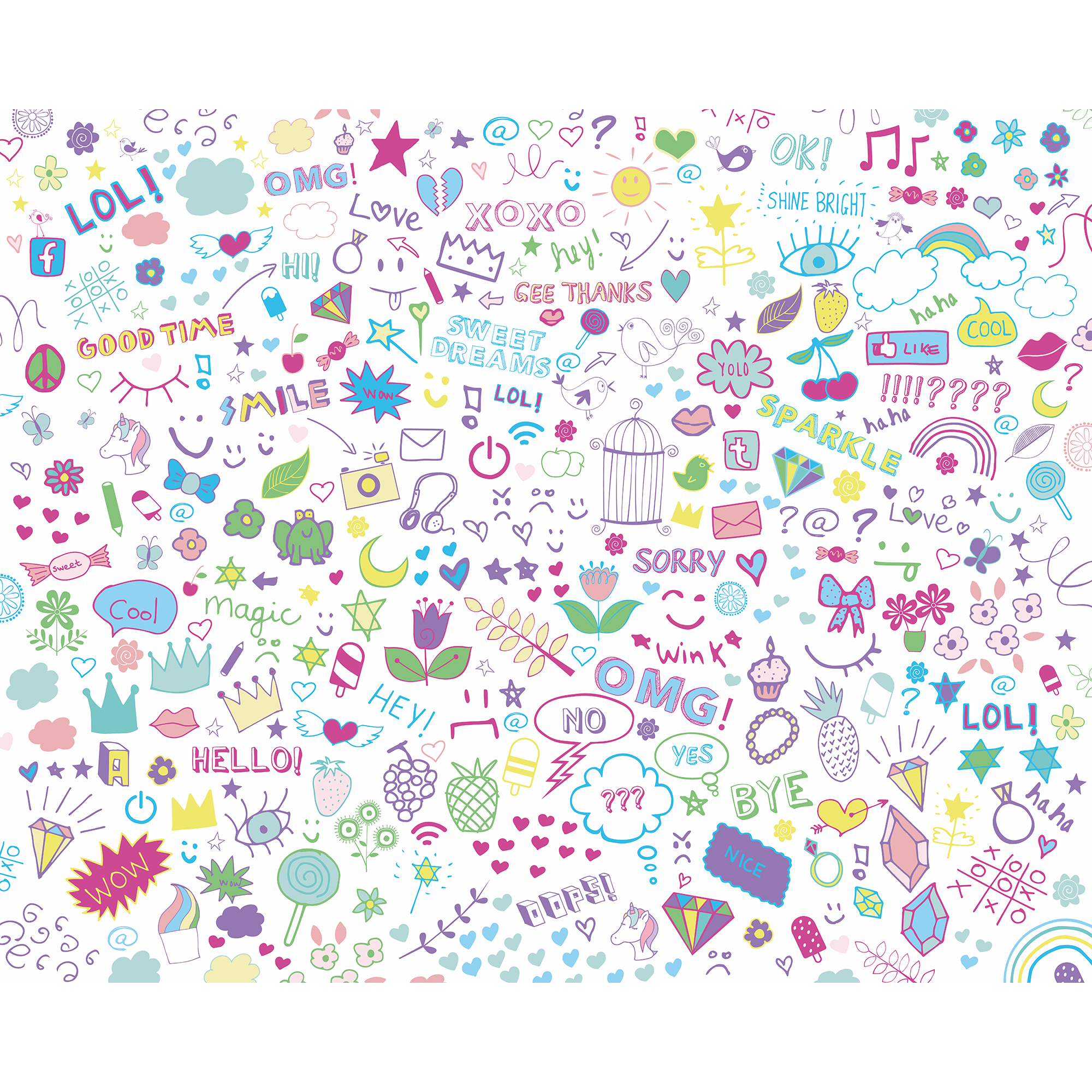 Social Doodle Text Purple Mural (Large) by Origin Murals