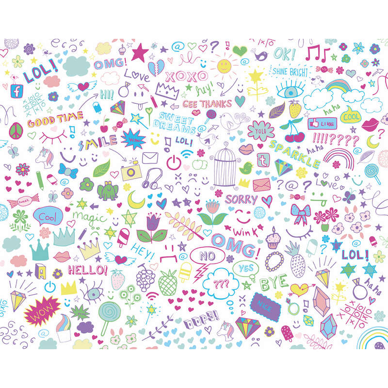 Social Doodle Text Purple Mural (Large) by Origin Murals