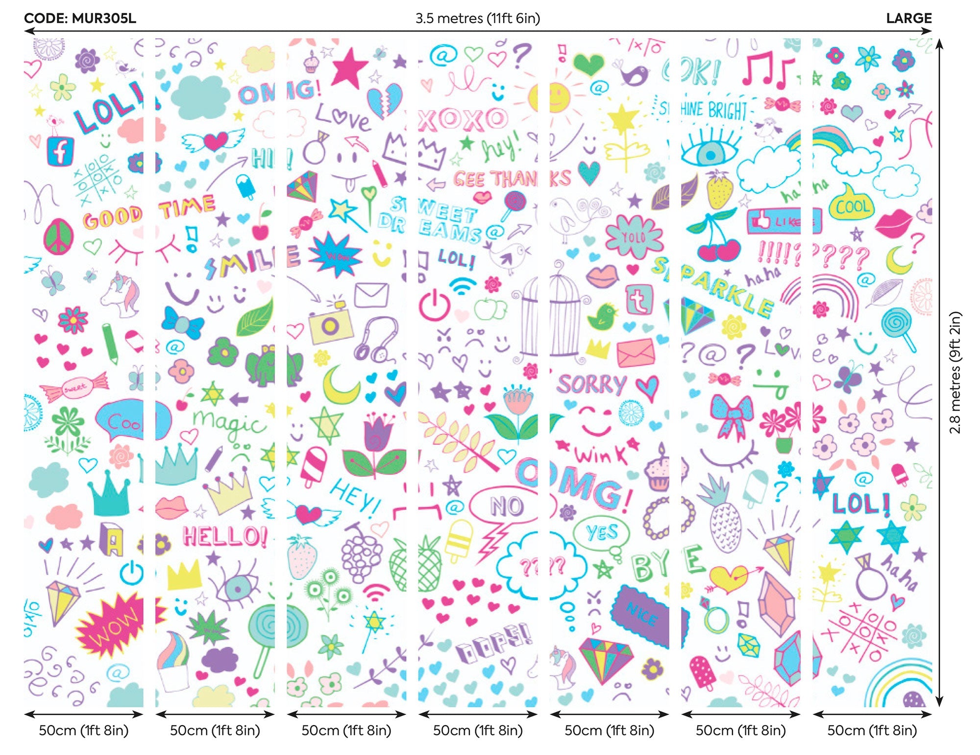 Social Doodle Text Purple Mural (Large) by Origin Murals