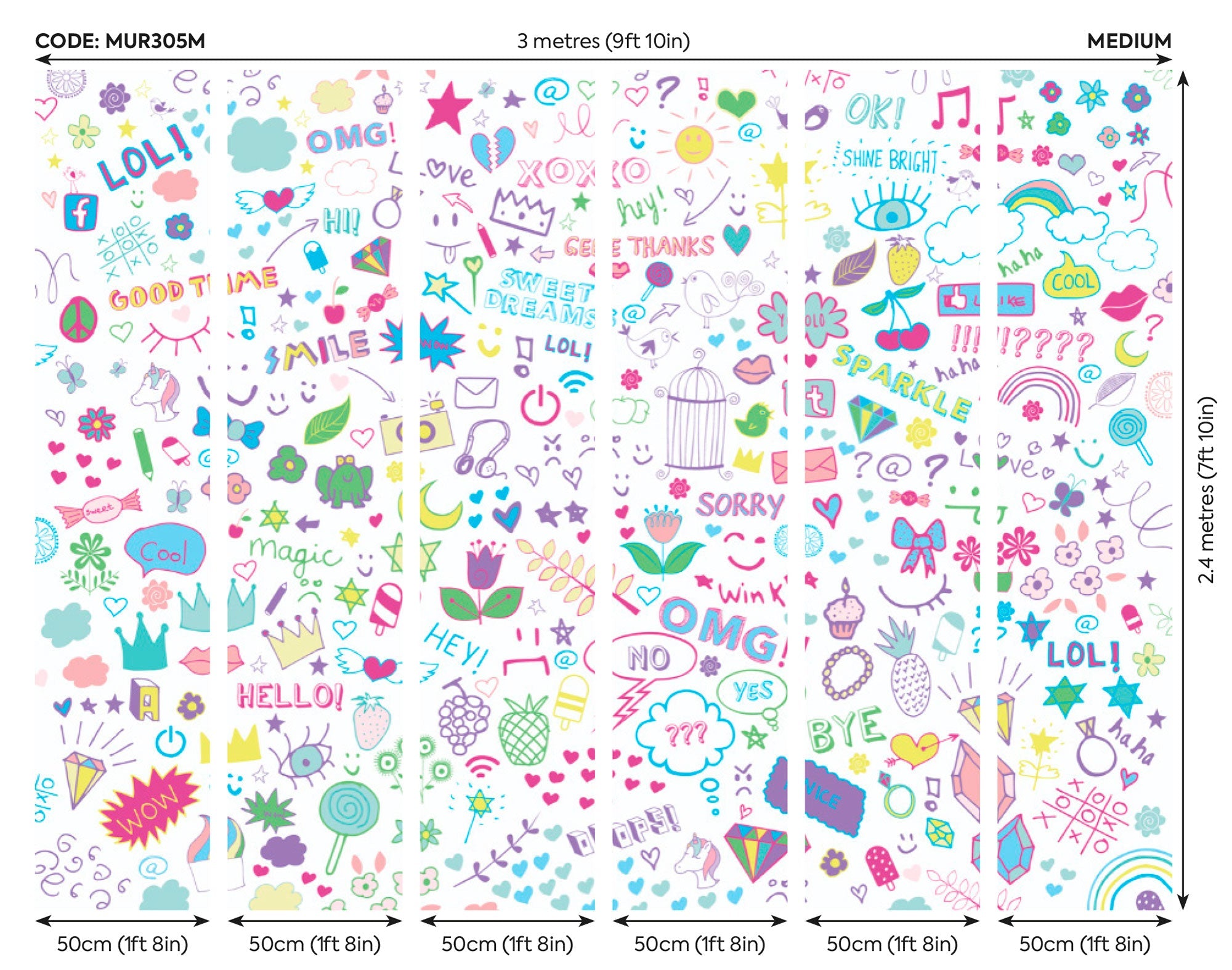 Social Doodle Text Purple Mural (Medium) by Origin Murals