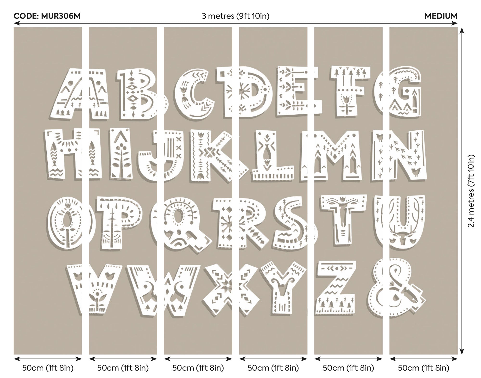 Alphabet Patterns Multi Mural (Medium) by Origin Murals