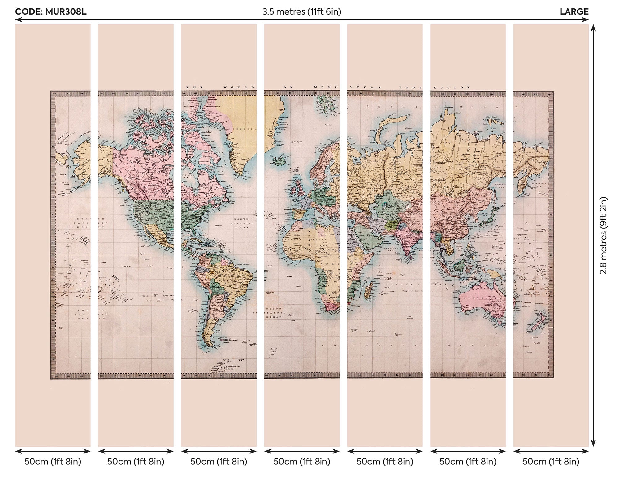 Historic World Map Natural Mural (Large) by Origin Murals