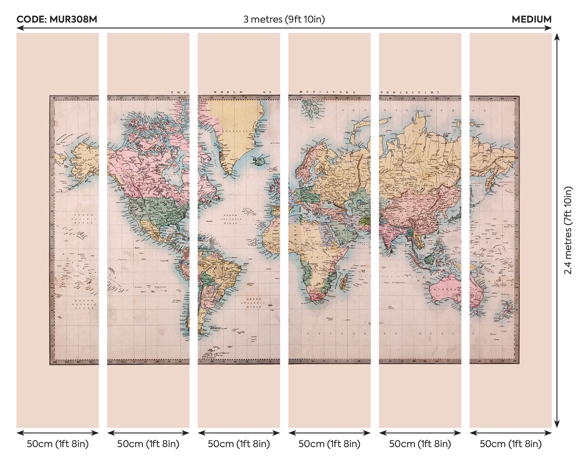 Historic World Map Natural Mural (Medium) by Origin Murals
