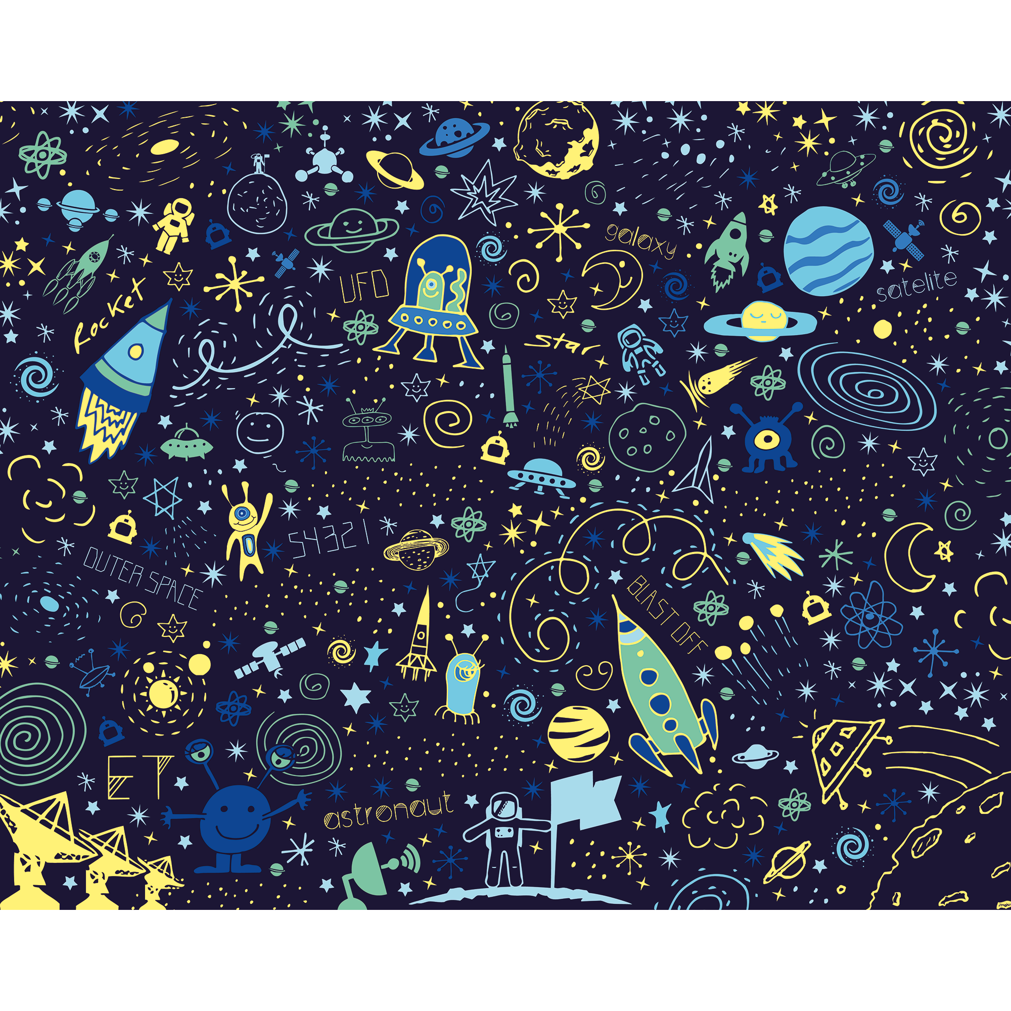 Space Doodle Text Navy Blue Mural (Medium) by Origin Murals