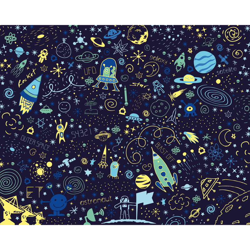 Space Doodle Text Navy Blue Mural (Medium) by Origin Murals
