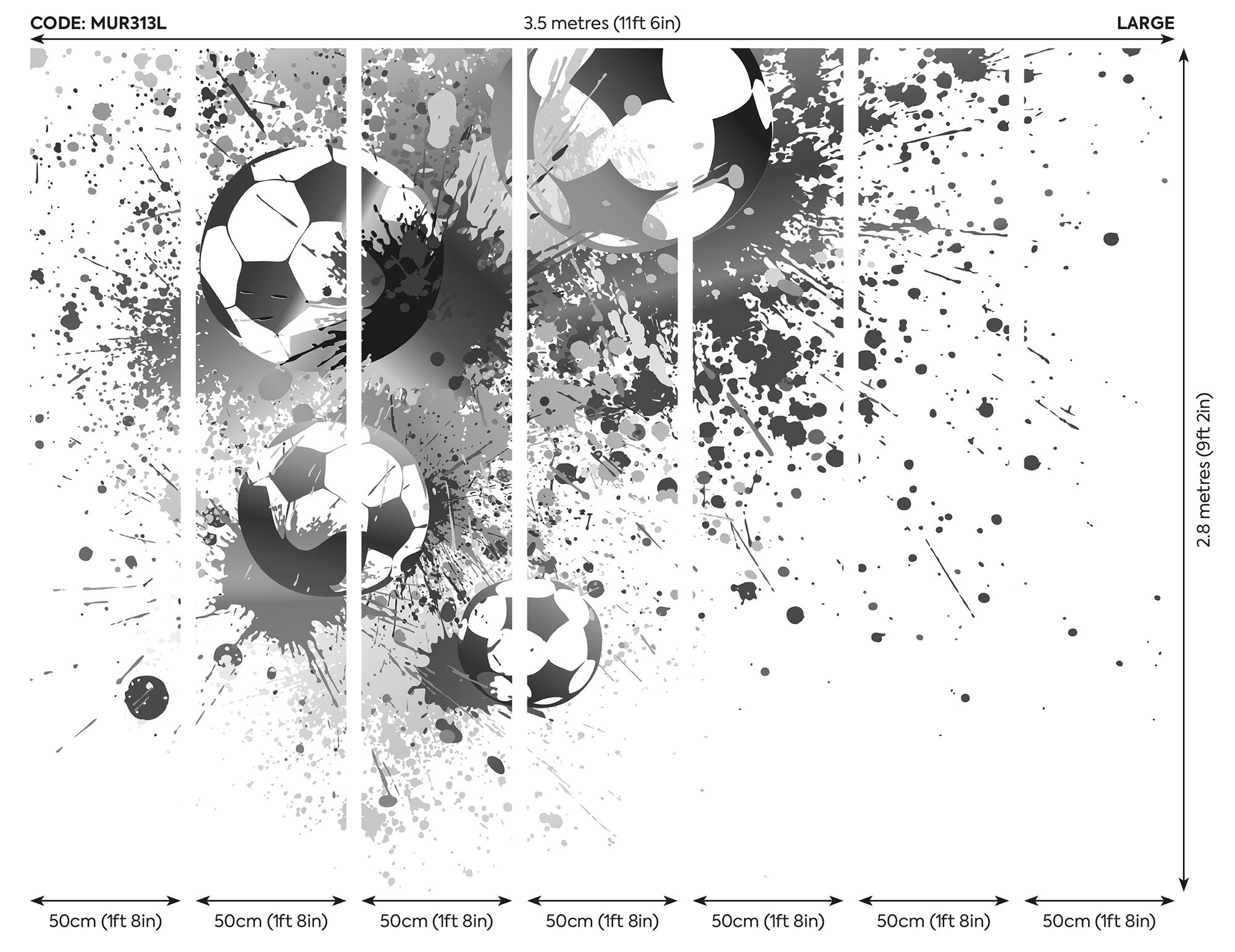 Football Splash Grey Mural (Large) by Origin Murals