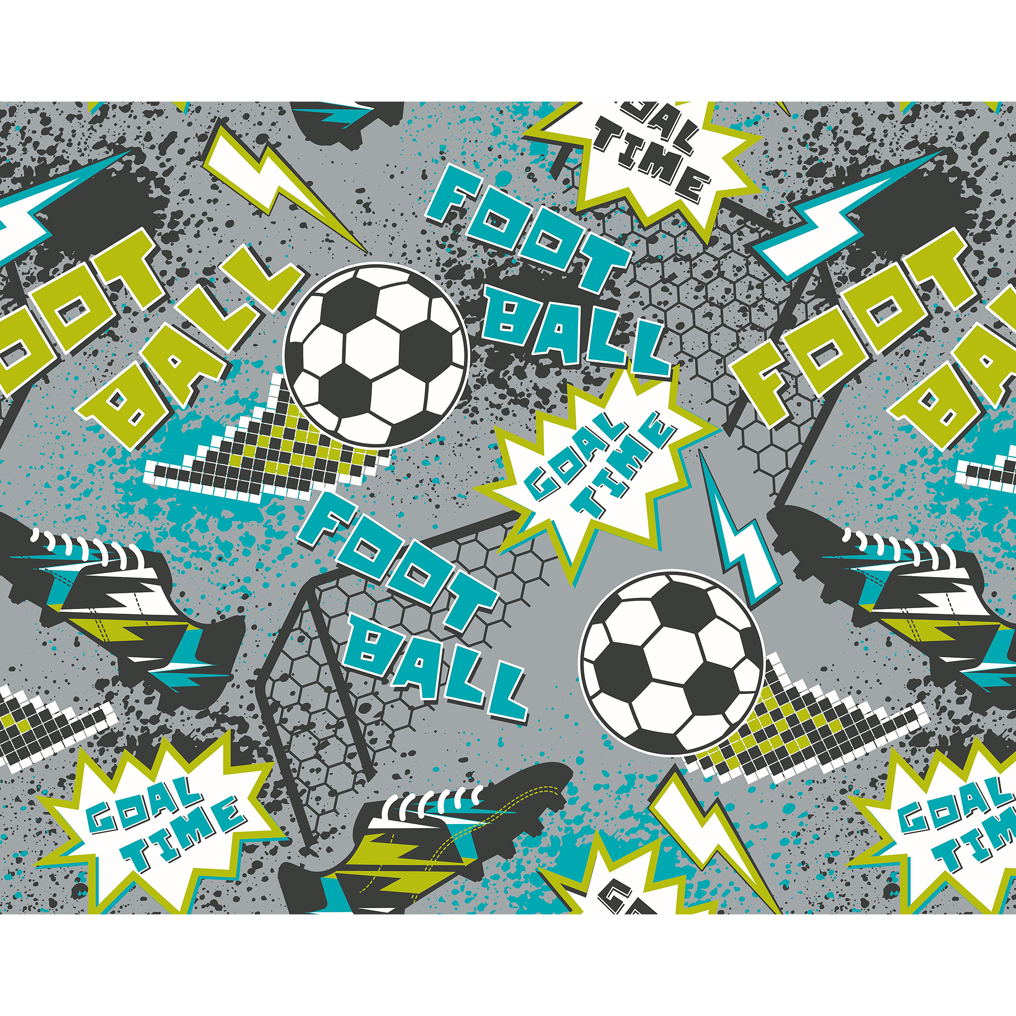 Graphic Pixel Footballs Grey Mural (Medium) by Origin Murals