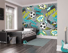 Graphic Pixel Footballs Grey Mural (Medium) by Origin Murals