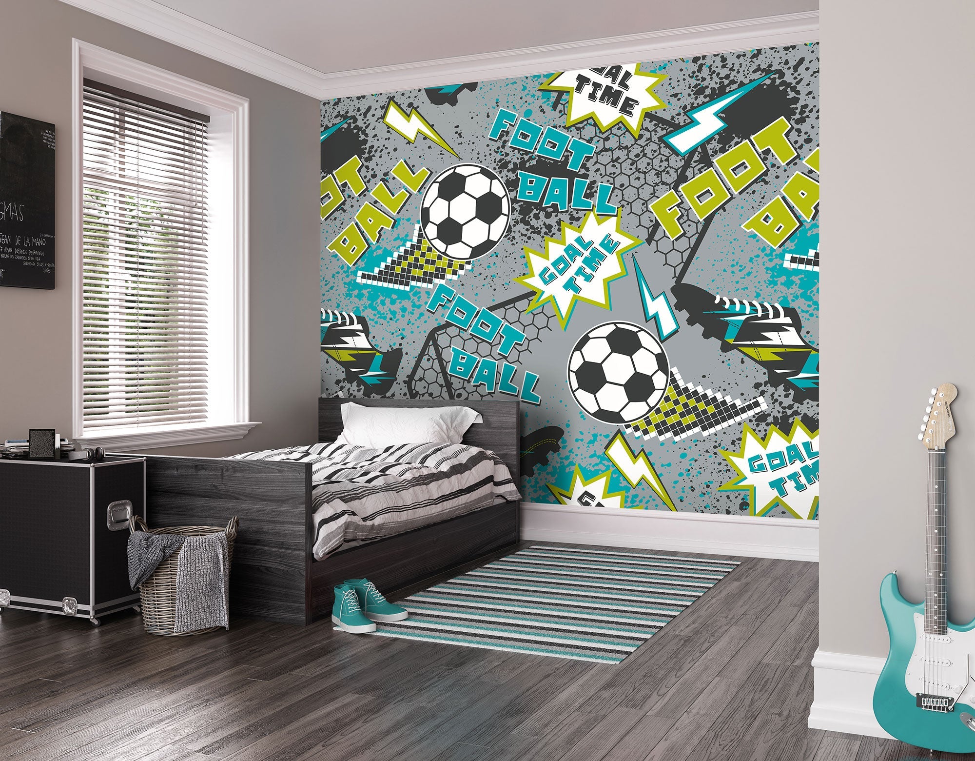 Graphic Pixel Footballs Grey Mural (Medium) by Origin Murals