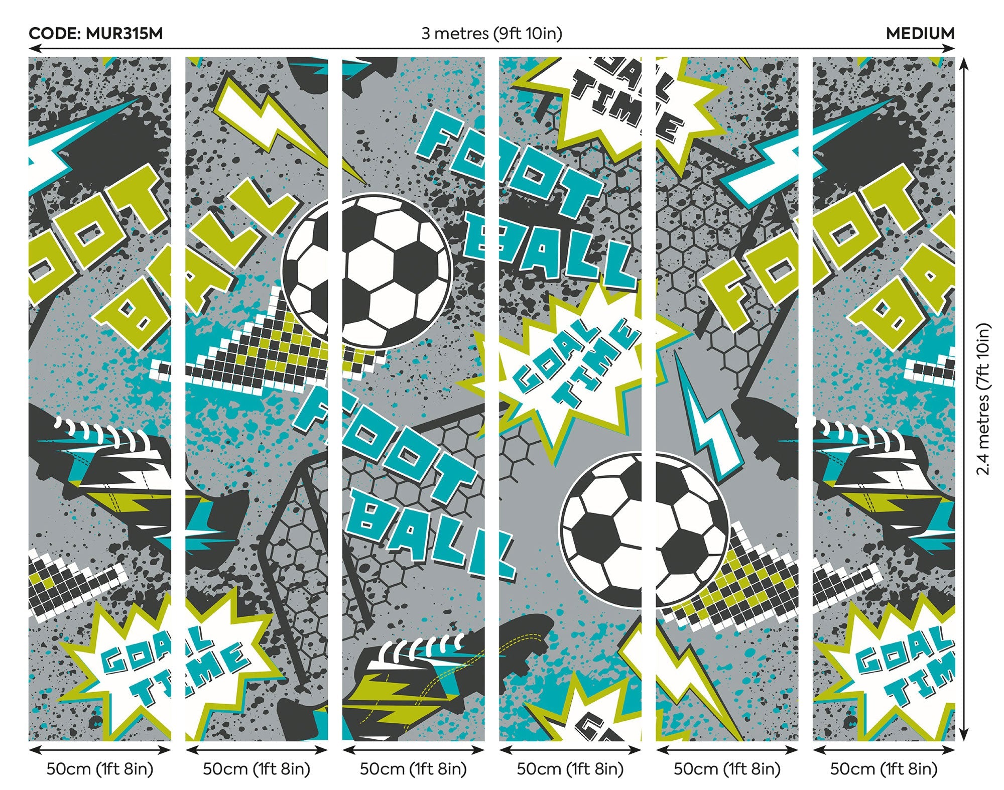 Graphic Pixel Footballs Grey Mural (Medium) by Origin Murals
