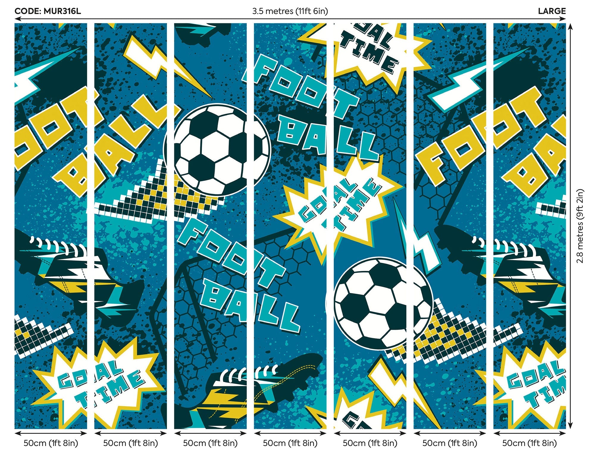 Graphic Pixel Footballs Teal Mural (Large) by Origin Murals