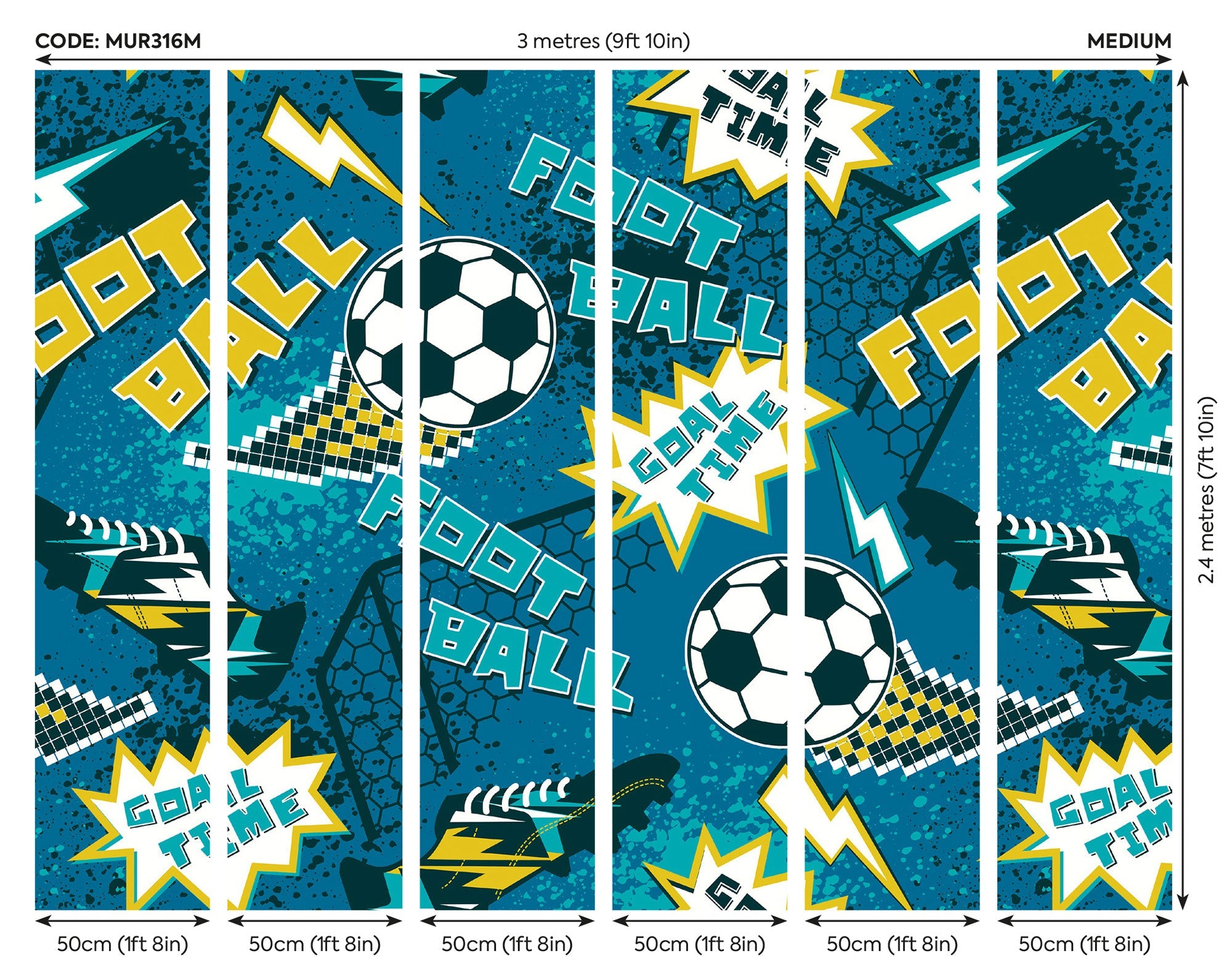 Graphic Pixel Footballs Teal Mural (Medium) by Origin Murals