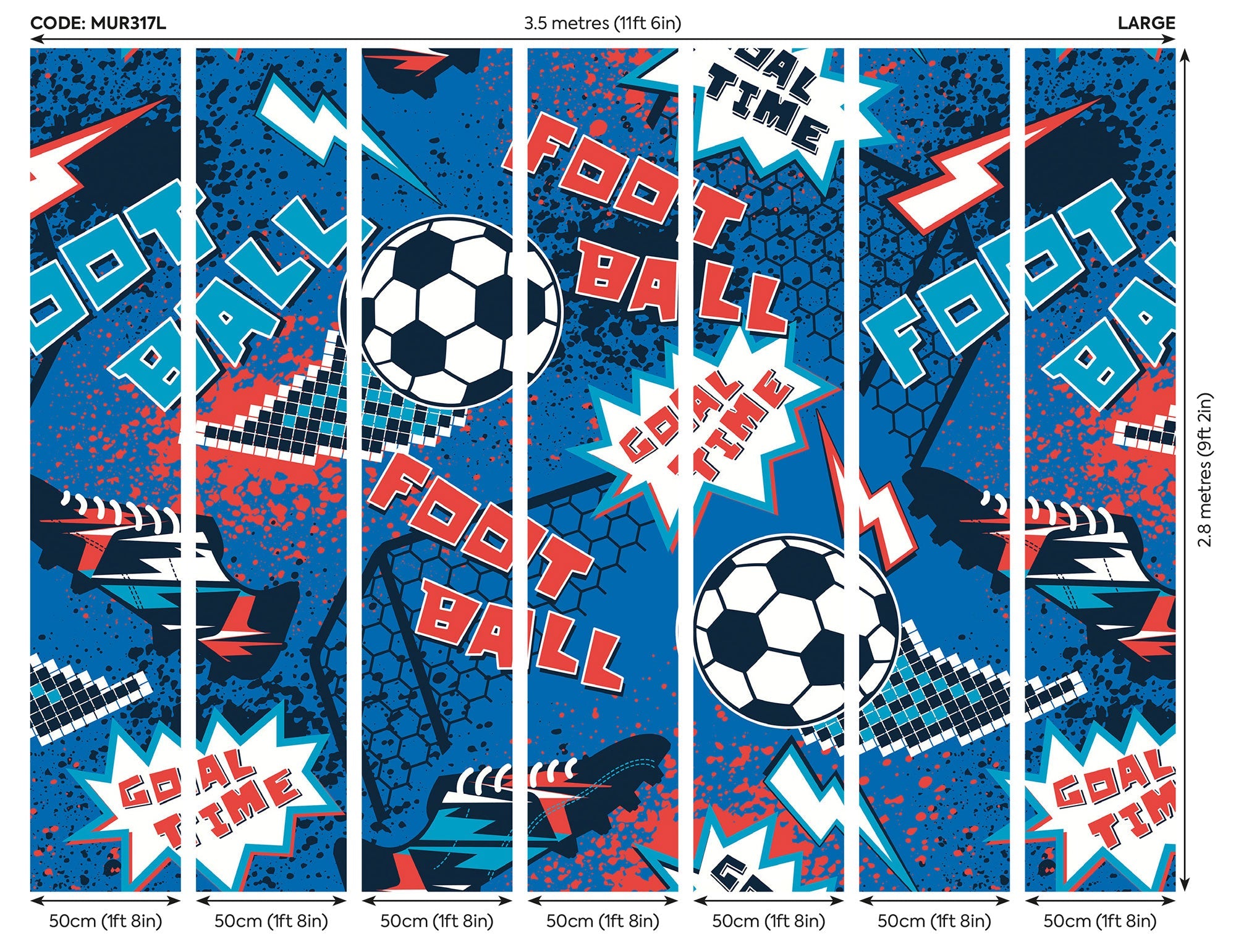 Graphic Pixel Footballs Blue Mural (Large) by Origin Murals