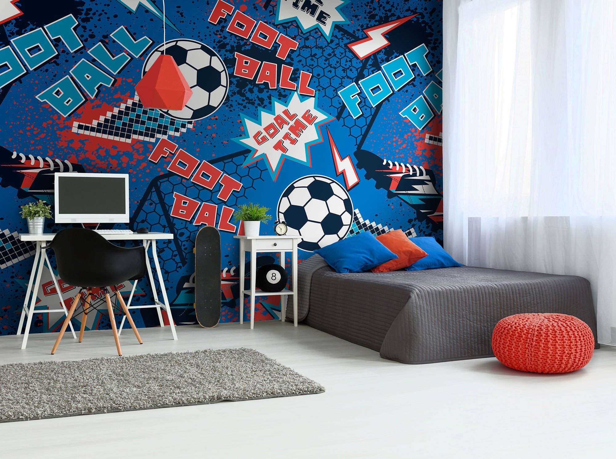 Graphic Pixel Footballs Blue Mural (Medium) by Origin Murals