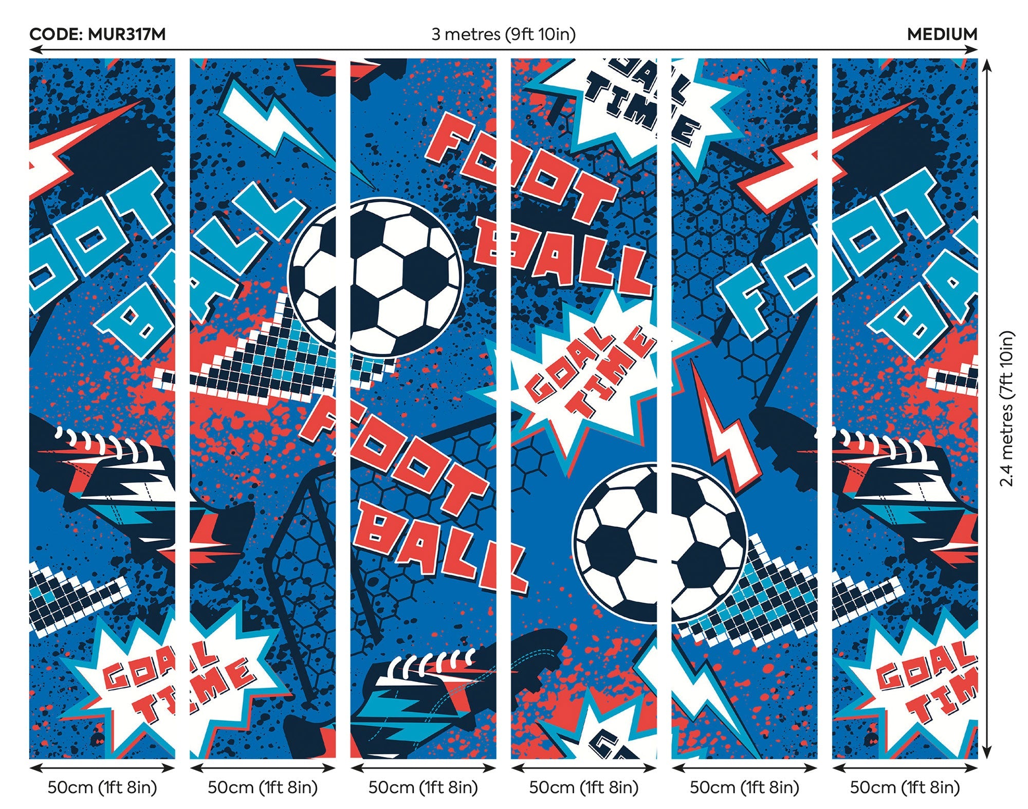 Graphic Pixel Footballs Blue Mural (Medium) by Origin Murals