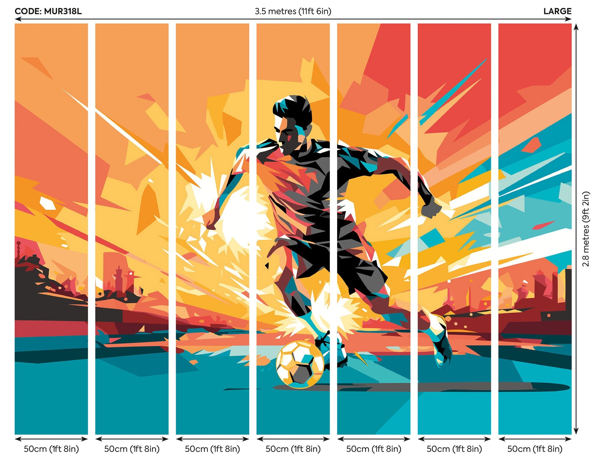 Football Player Abstract Landscape Orange Mural (Large) by Origin Murals