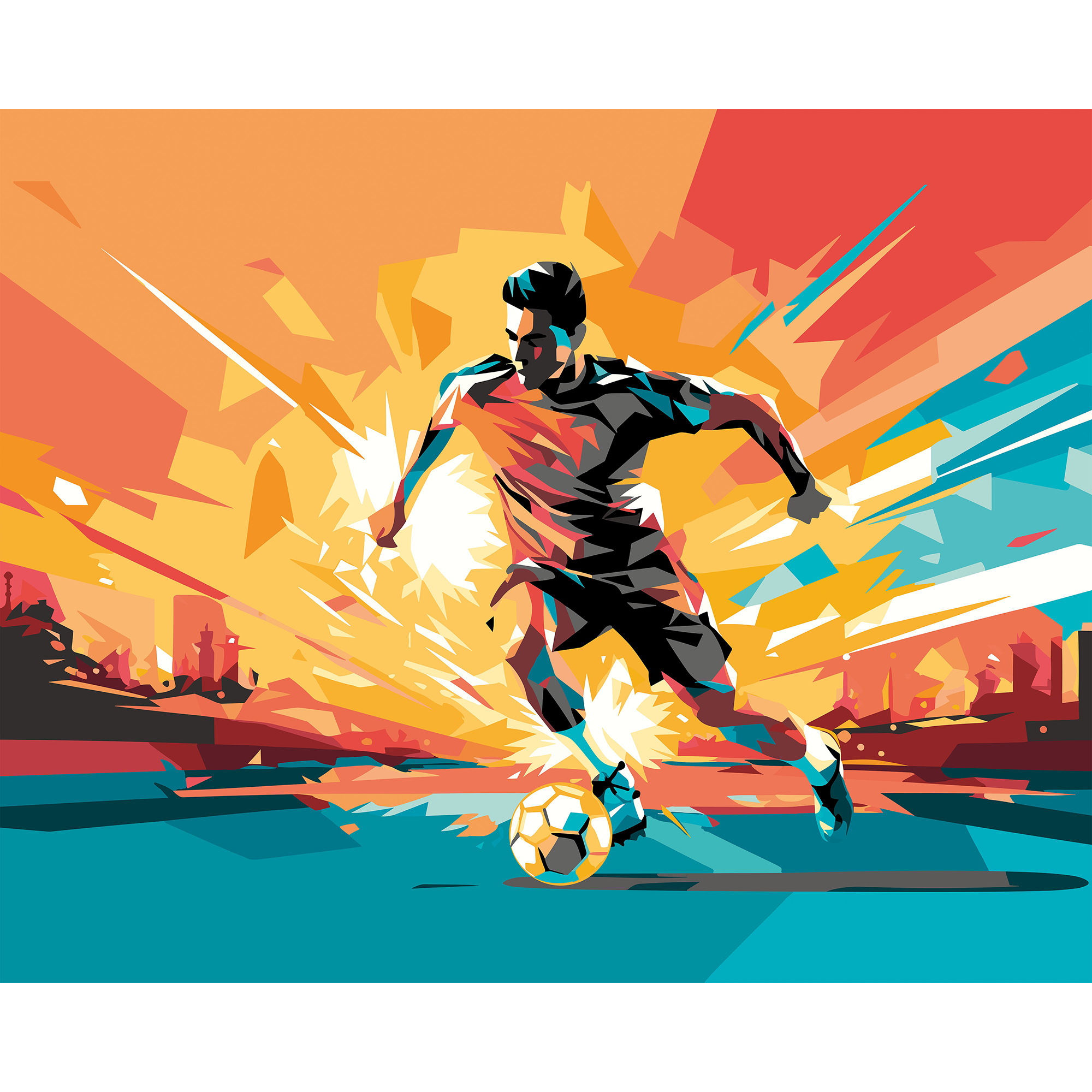 Football Player Abstract Landscape Orange Mural (Medium) by Origin Murals