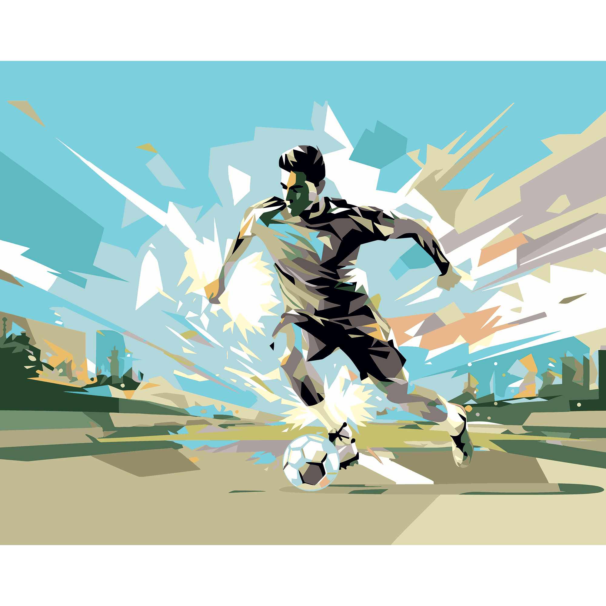 Football Player Abstract Landscape Blue Mural (Large) by Origin Murals