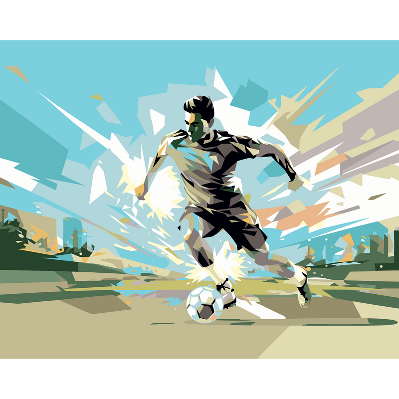 Football Player Abstract Landscape Blue Mural (Large) by Origin Murals