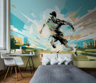 Football Player Abstract Landscape Blue Mural (Large) by Origin Murals