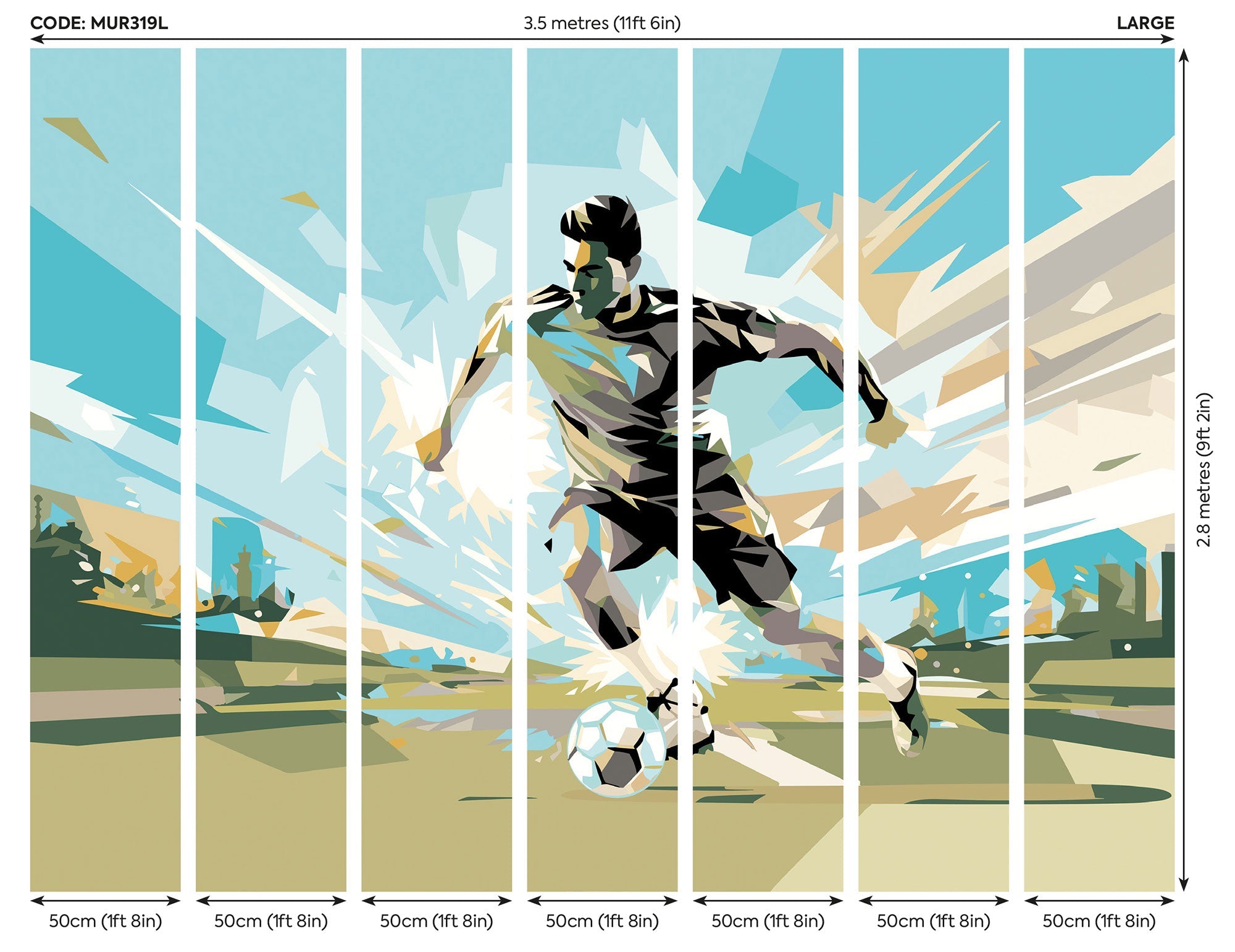Football Player Abstract Landscape Blue Mural (Large) by Origin Murals