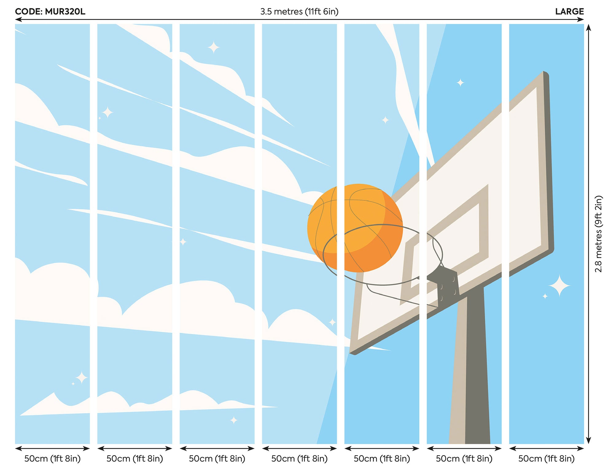 Graphic Basketball Hoop Blue Mural (Large) by Origin Murals