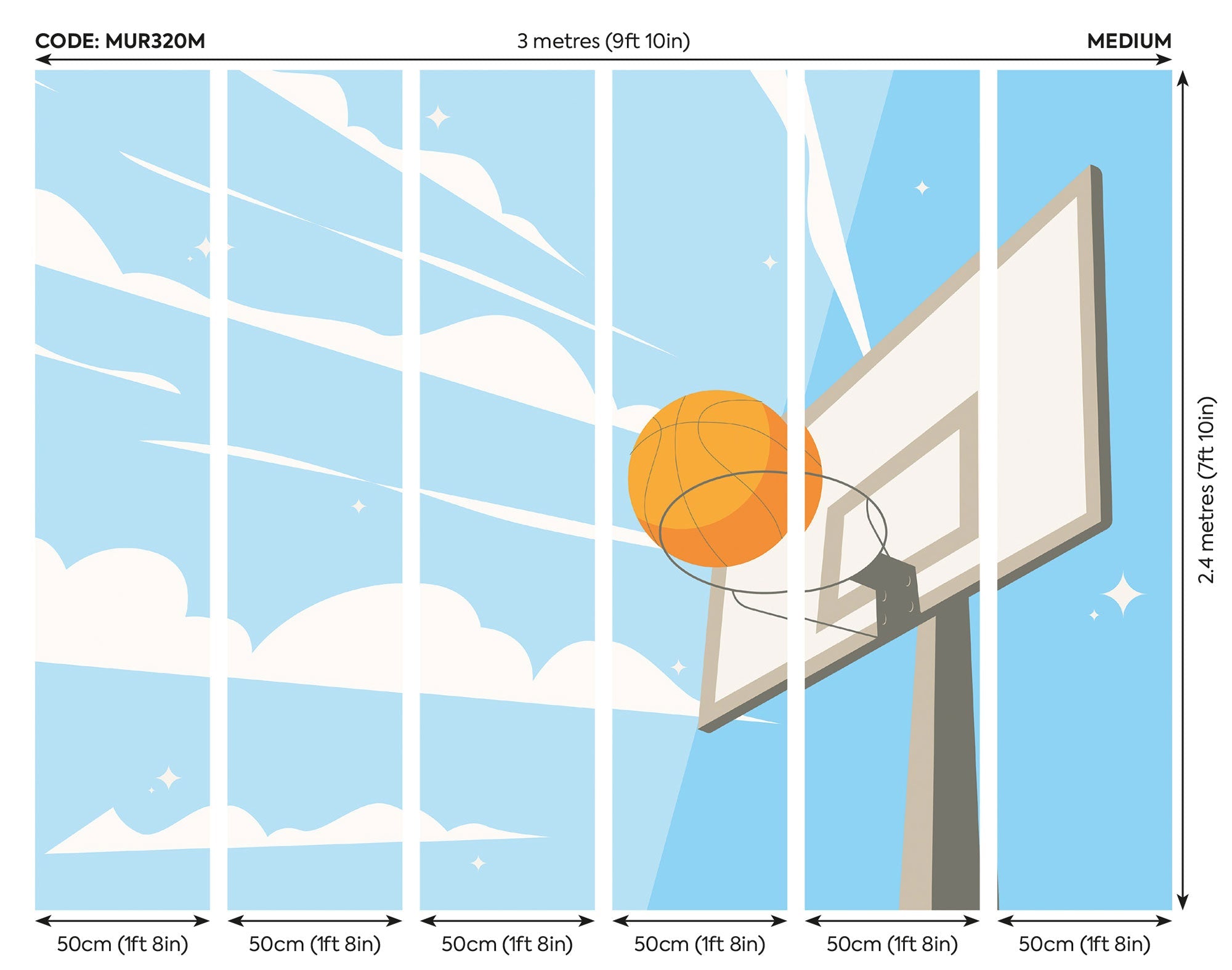Graphic Basketball Hoop Blue Mural (Medium) by Origin Murals