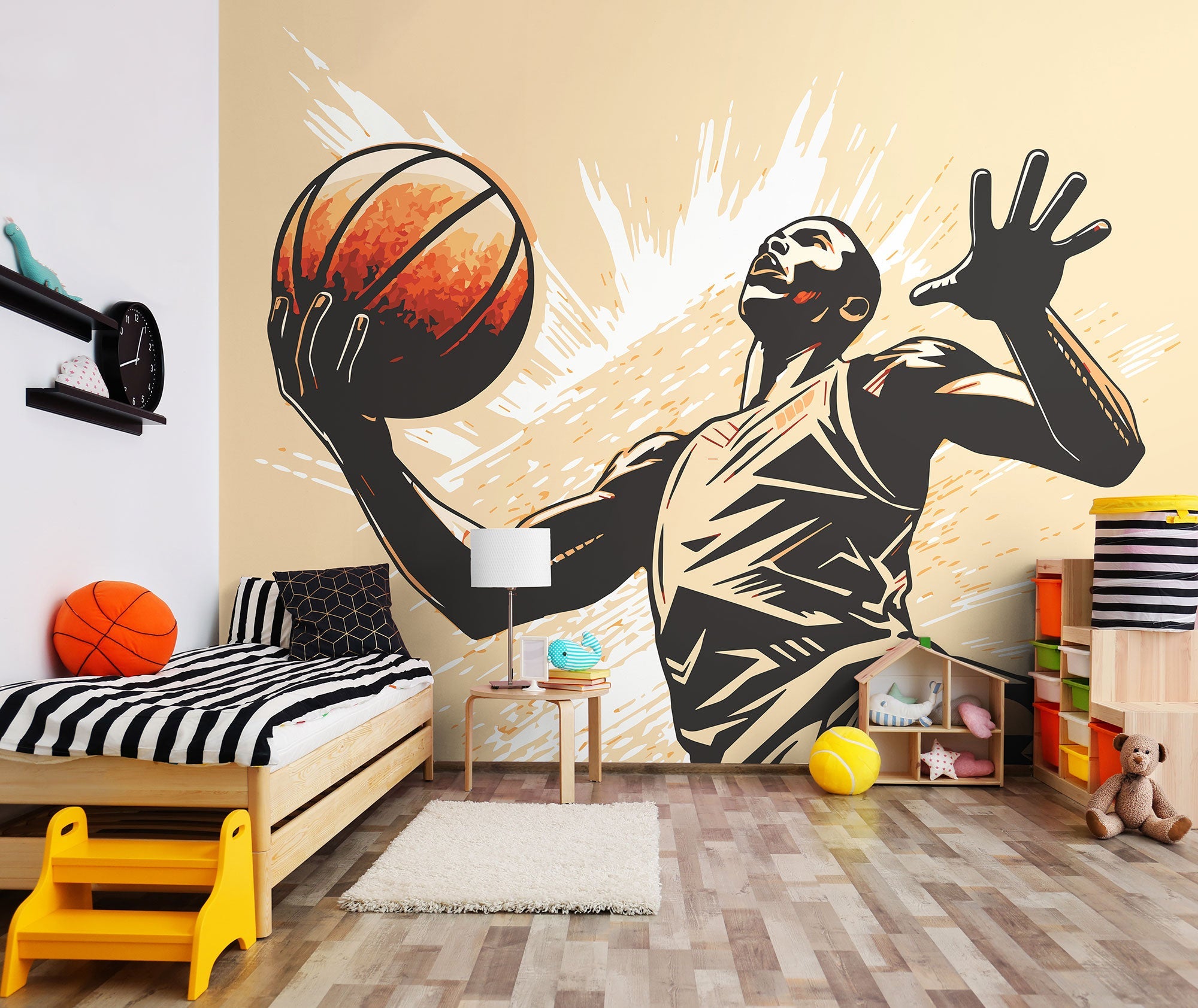 Graphic Basketball Player Orange Mural (Medium) by Origin Murals