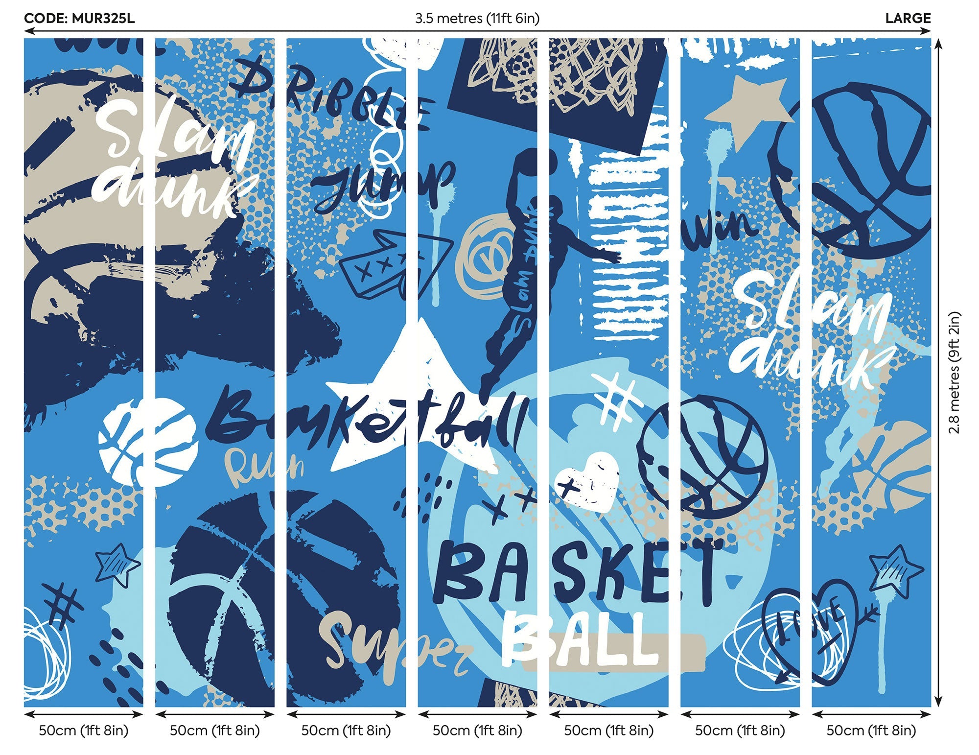 Graffiti Basketball Blue Mural (Large) by Origin Murals