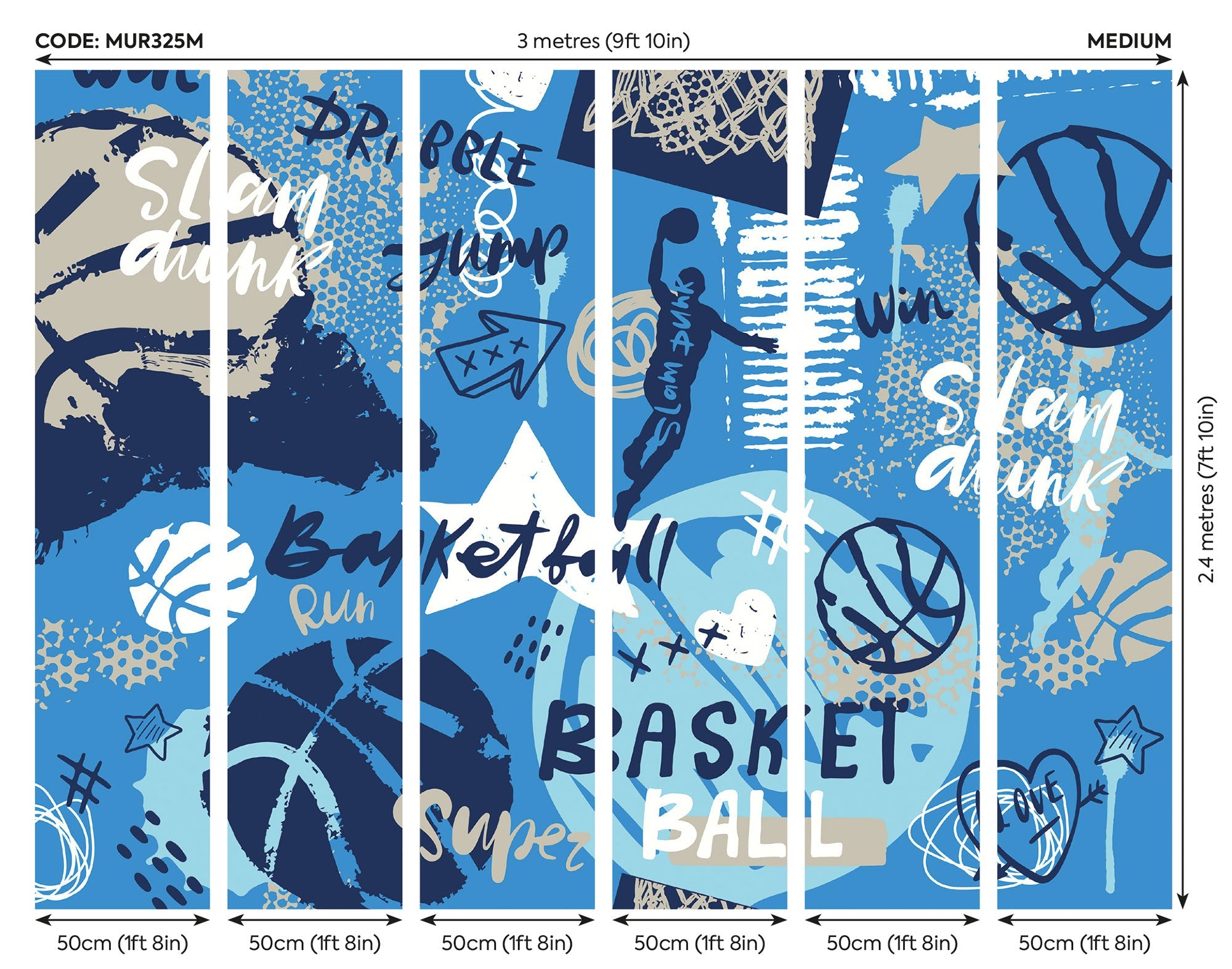 Graffiti Basketball Blue Mural (Medium) by Origin Murals