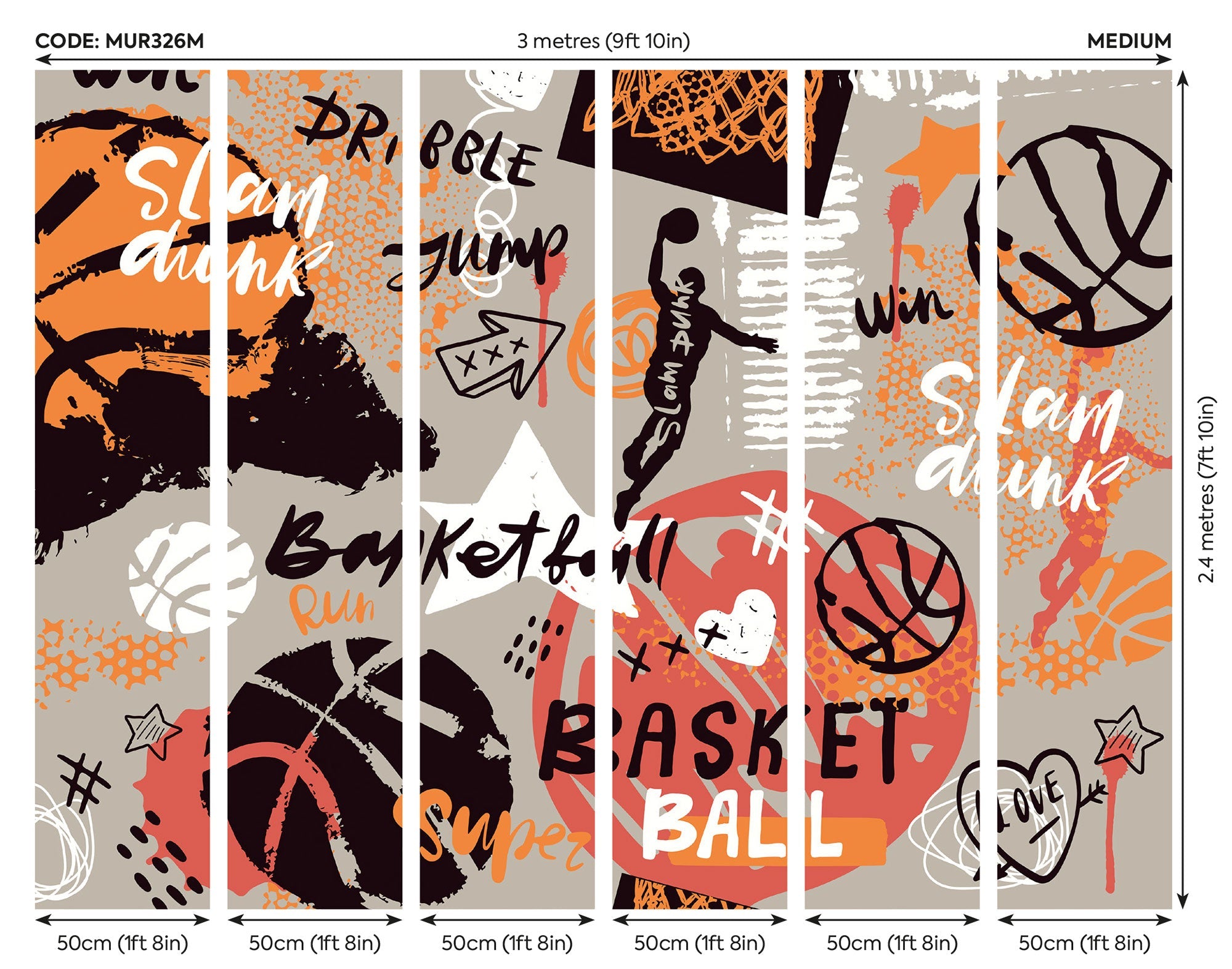 Graffiti Basketball Orange Mural (Medium) by Origin Murals