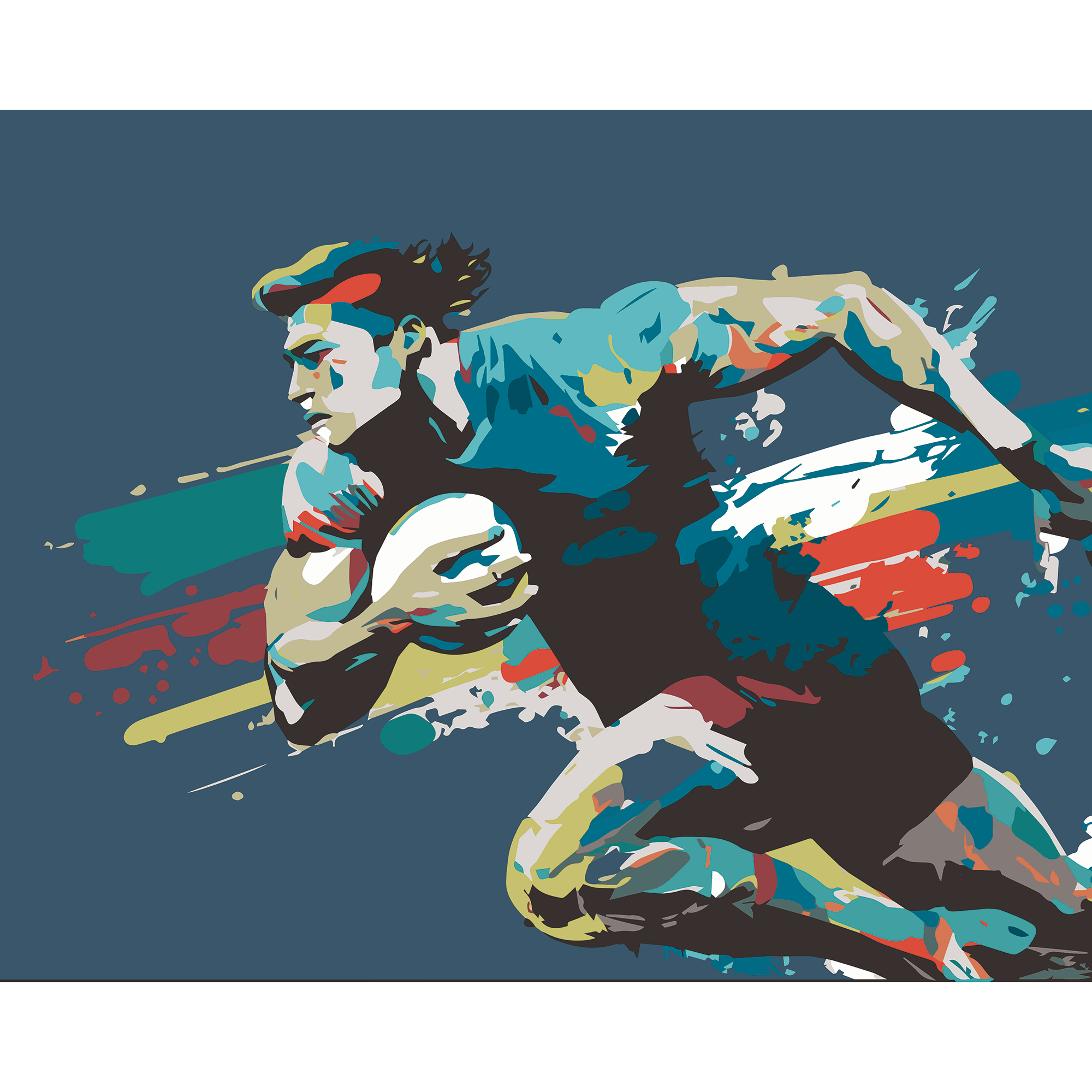 Rugby Player In Graphic Style Blue Mural (Medium) by Origin Murals