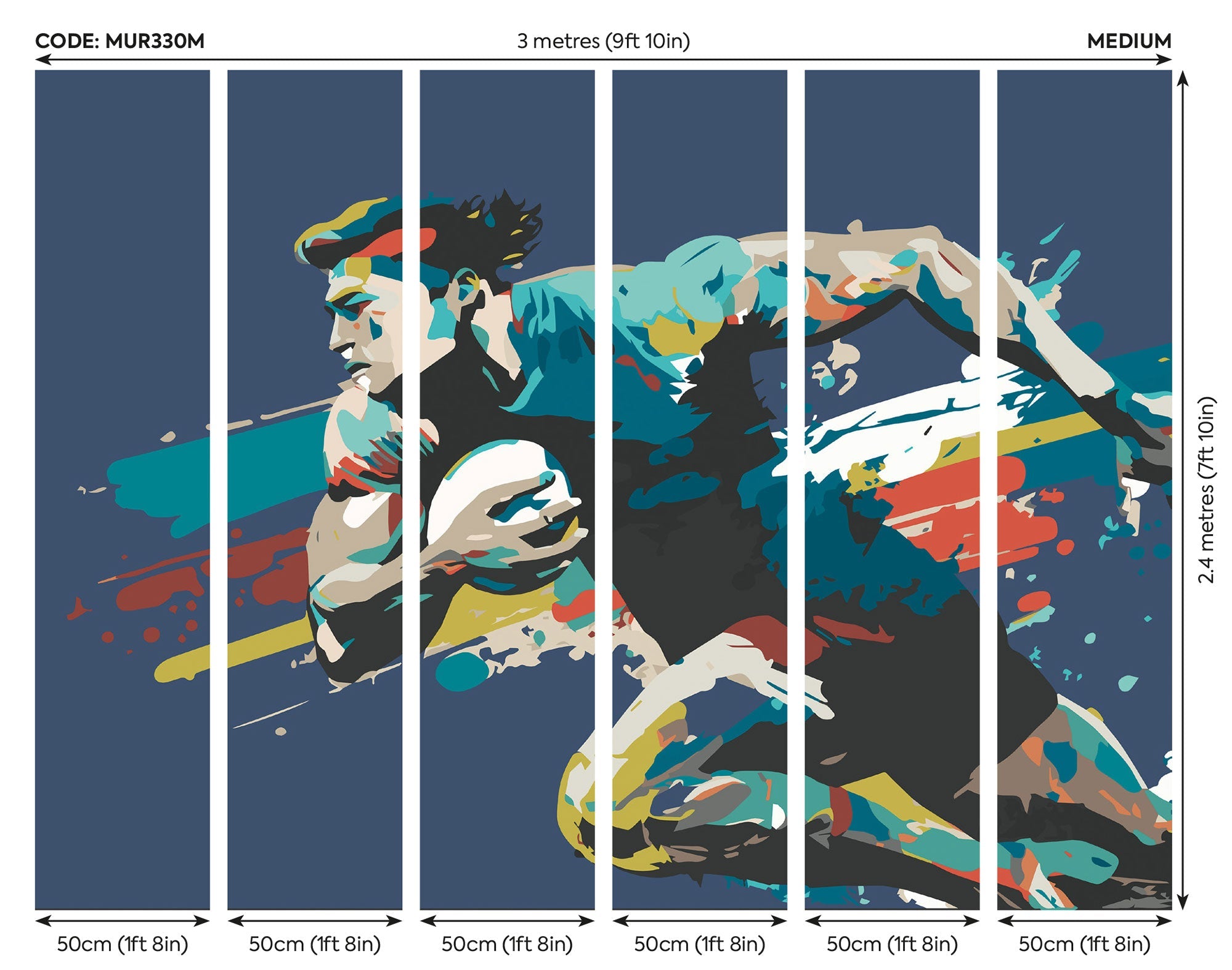 Rugby Player In Graphic Style Blue Mural (Medium) by Origin Murals