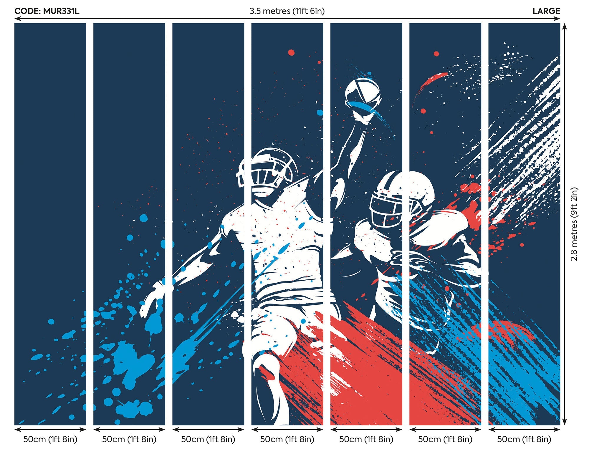 American Footballers Paint Splash Blue Mural (Large) by Origin Murals