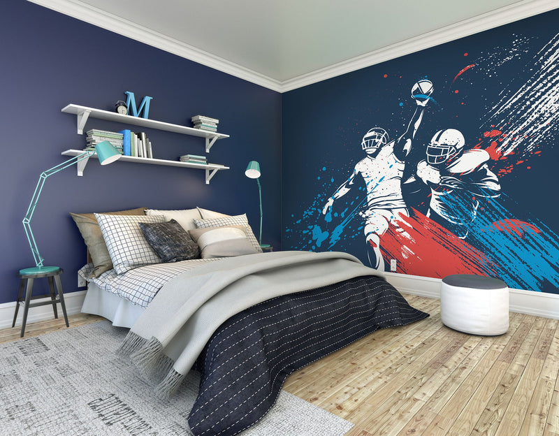 American Footballers Paint Splash Blue Mural (Medium) by Origin Murals