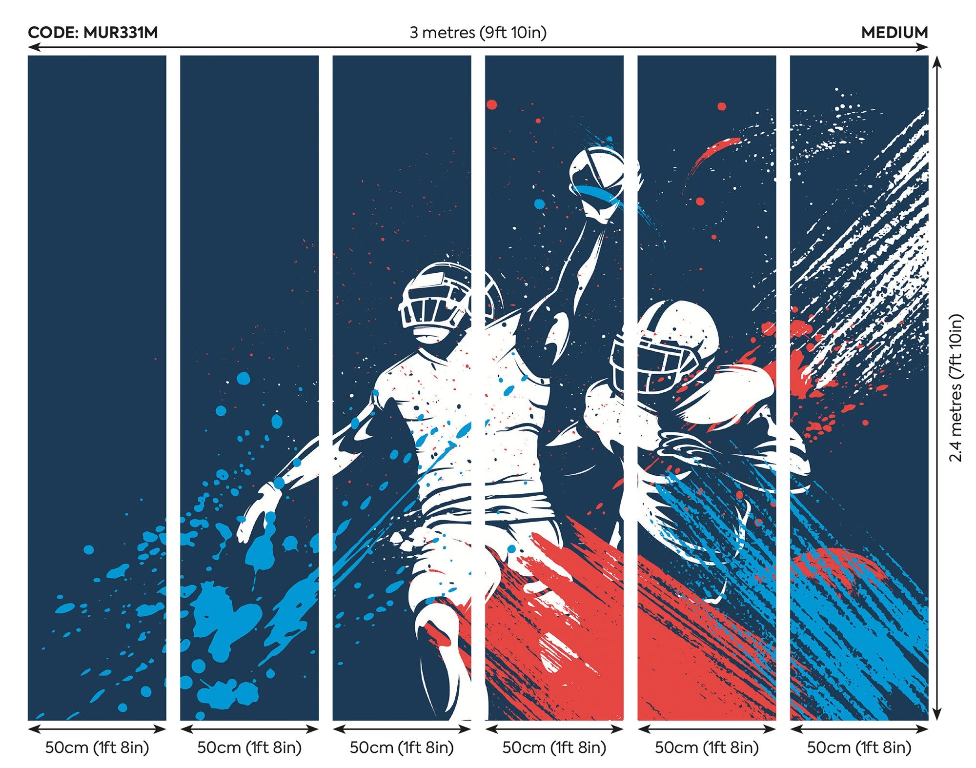 American Footballers Paint Splash Blue Mural (Medium) by Origin Murals