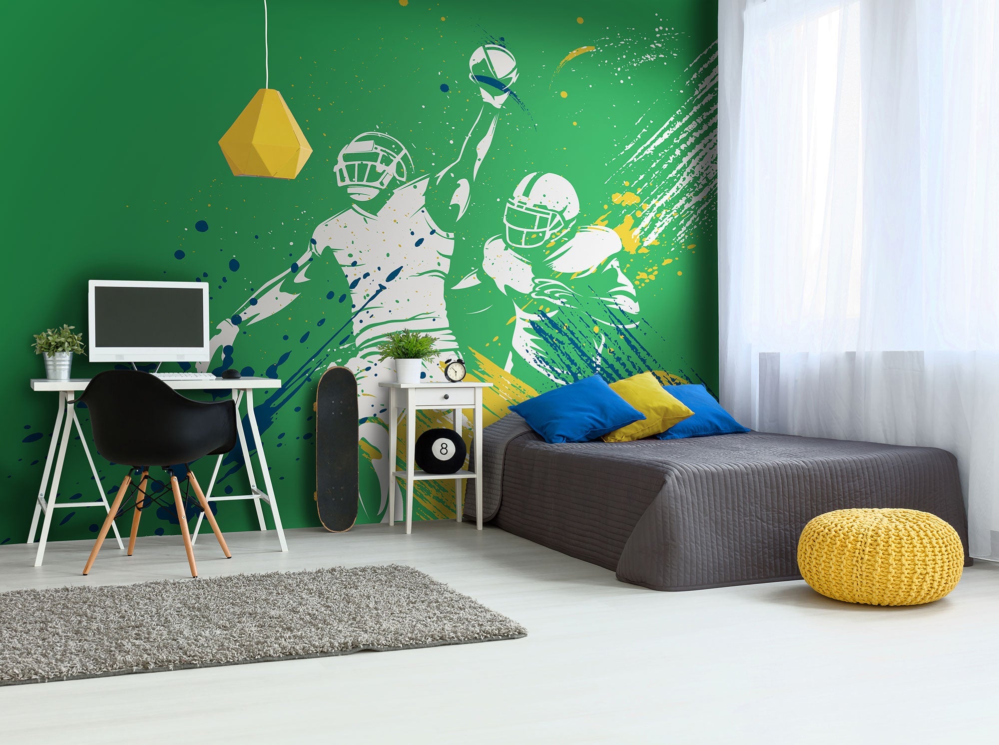 American Footballers Paint Splash Green Mural (Large) by Origin Murals