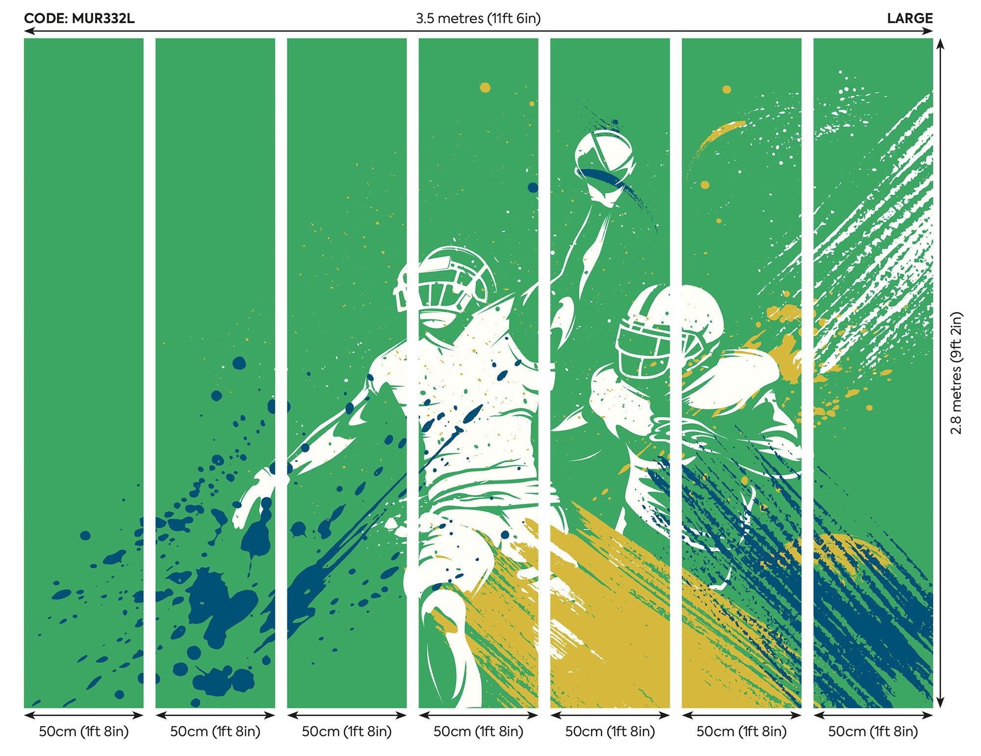 American Footballers Paint Splash Green Mural (Large) by Origin Murals