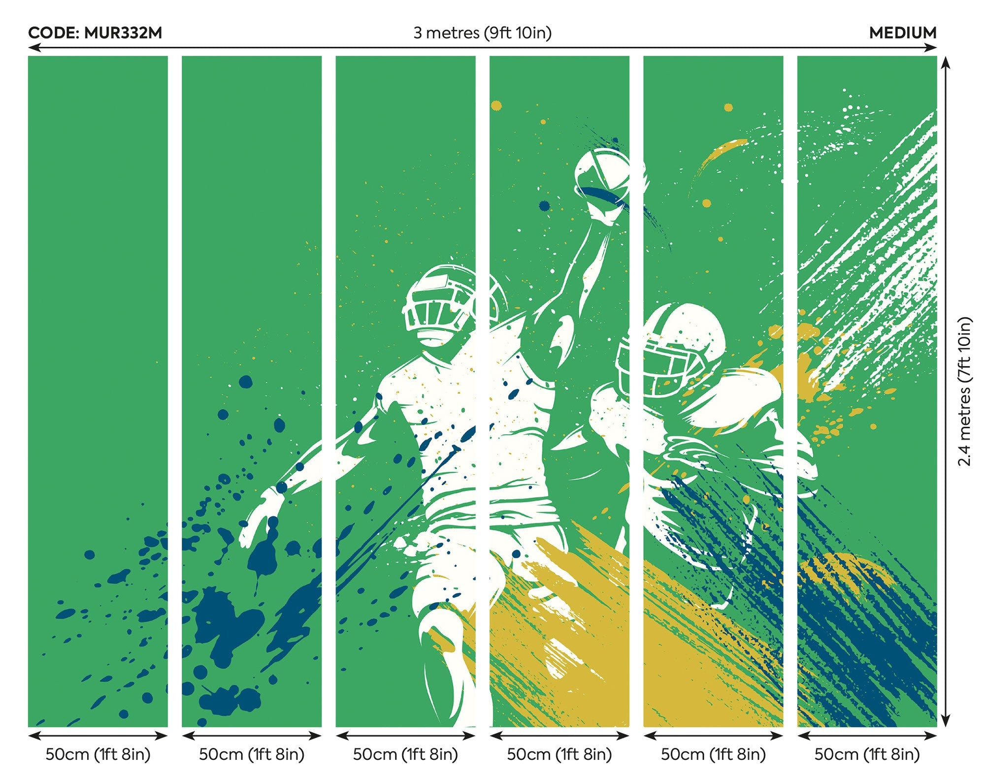 American Footballers Paint Splash Green Mural (Medium) by Origin Murals