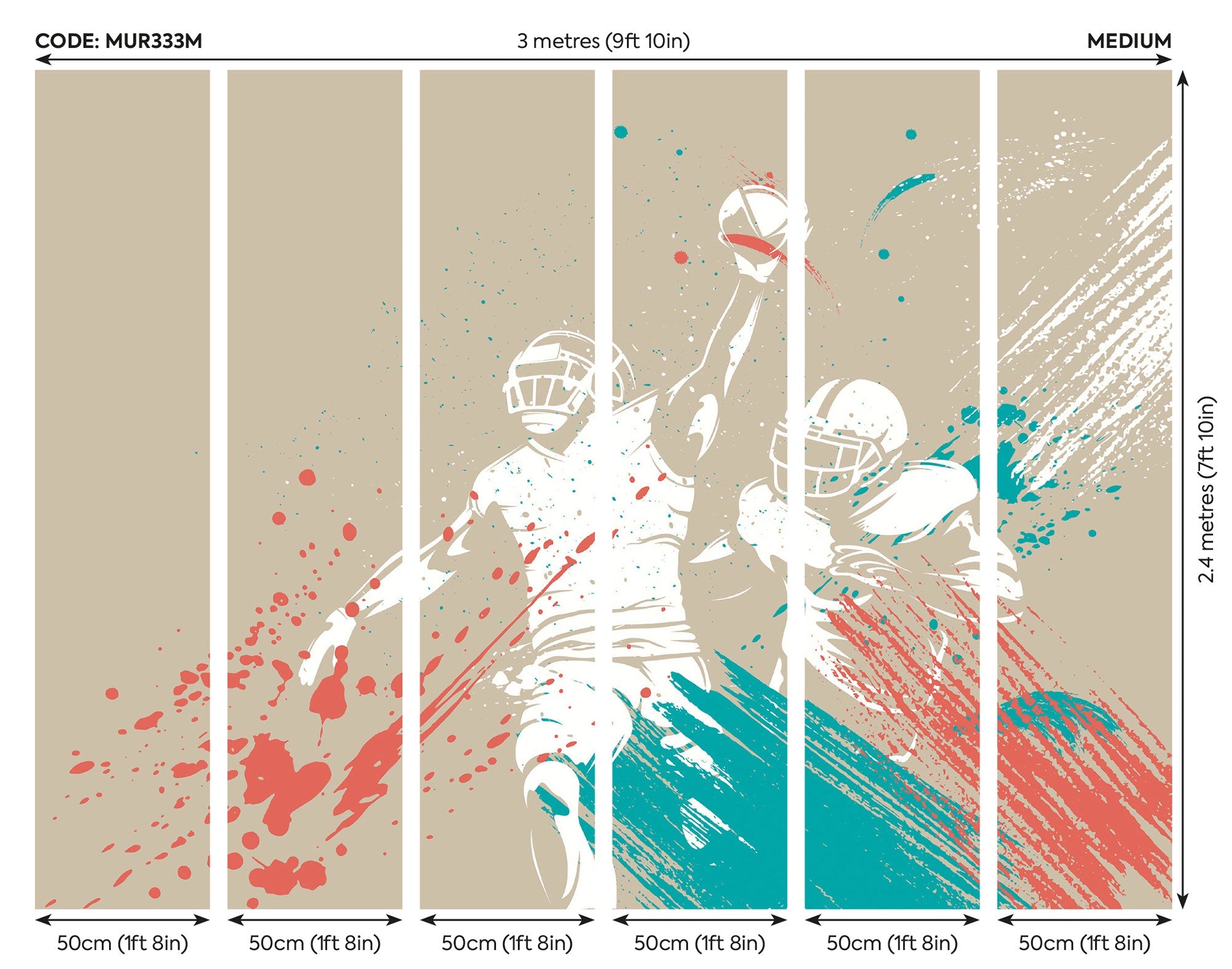 American Footballers Paint Splash Grey Mural (Medium) by Origin Murals