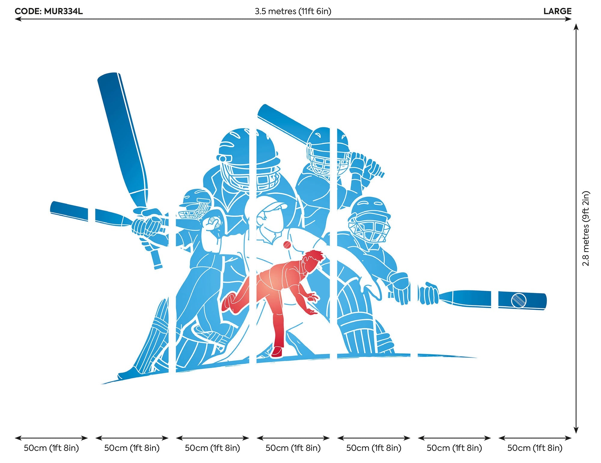 Cricket Players Blue Mural (Large) by Origin Murals