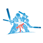 Cricket Players Blue Mural (Medium) by Origin Murals