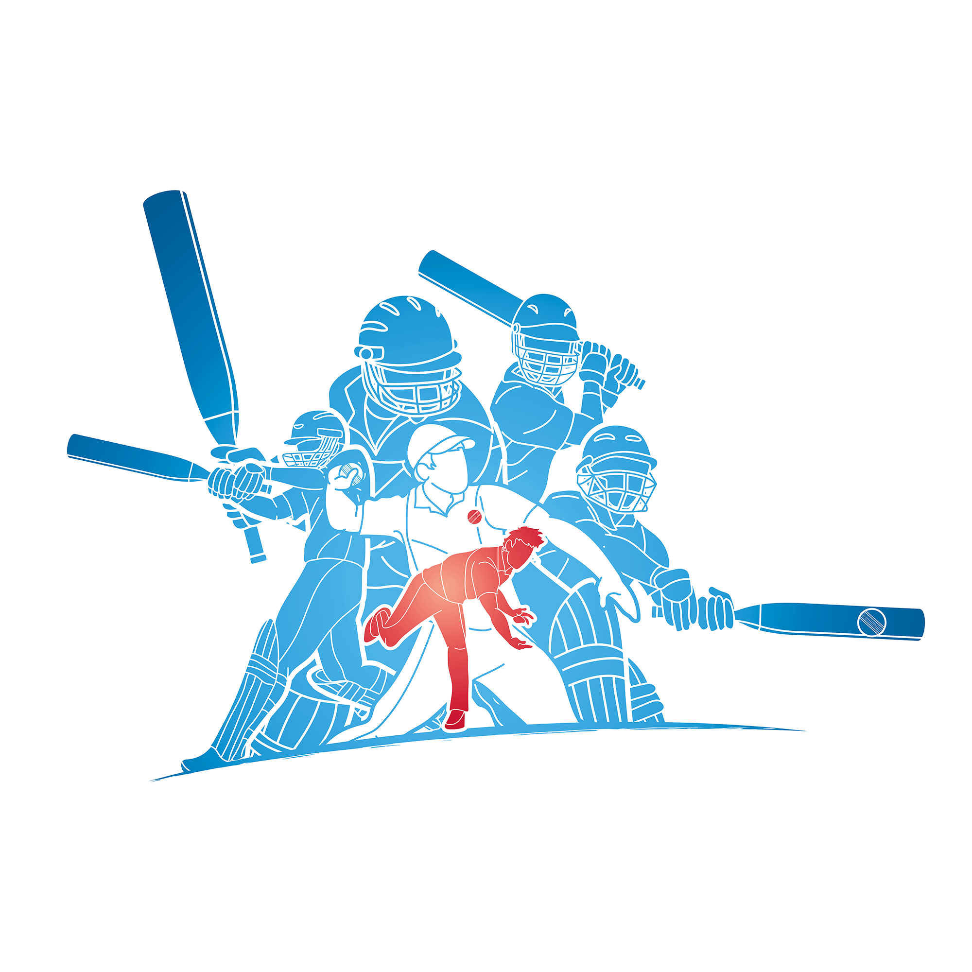 Cricket Players Blue Mural (Medium) by Origin Murals