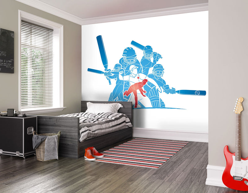 Cricket Players Blue Mural (Medium) by Origin Murals