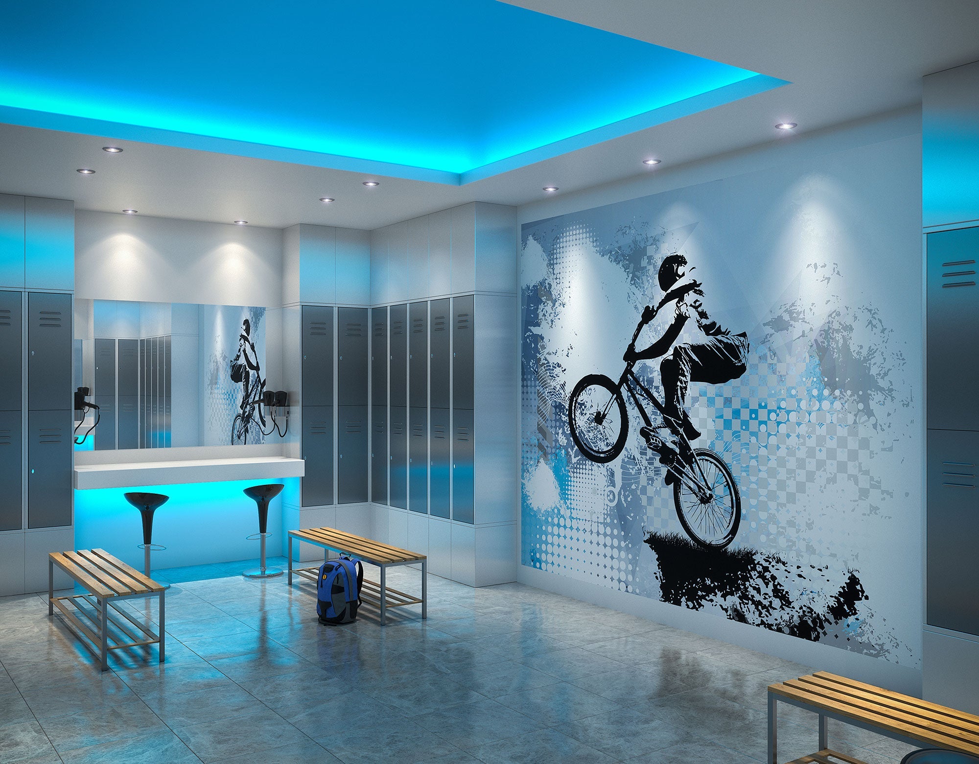 Bmx Biking Blue Mural (Medium) by Origin Murals