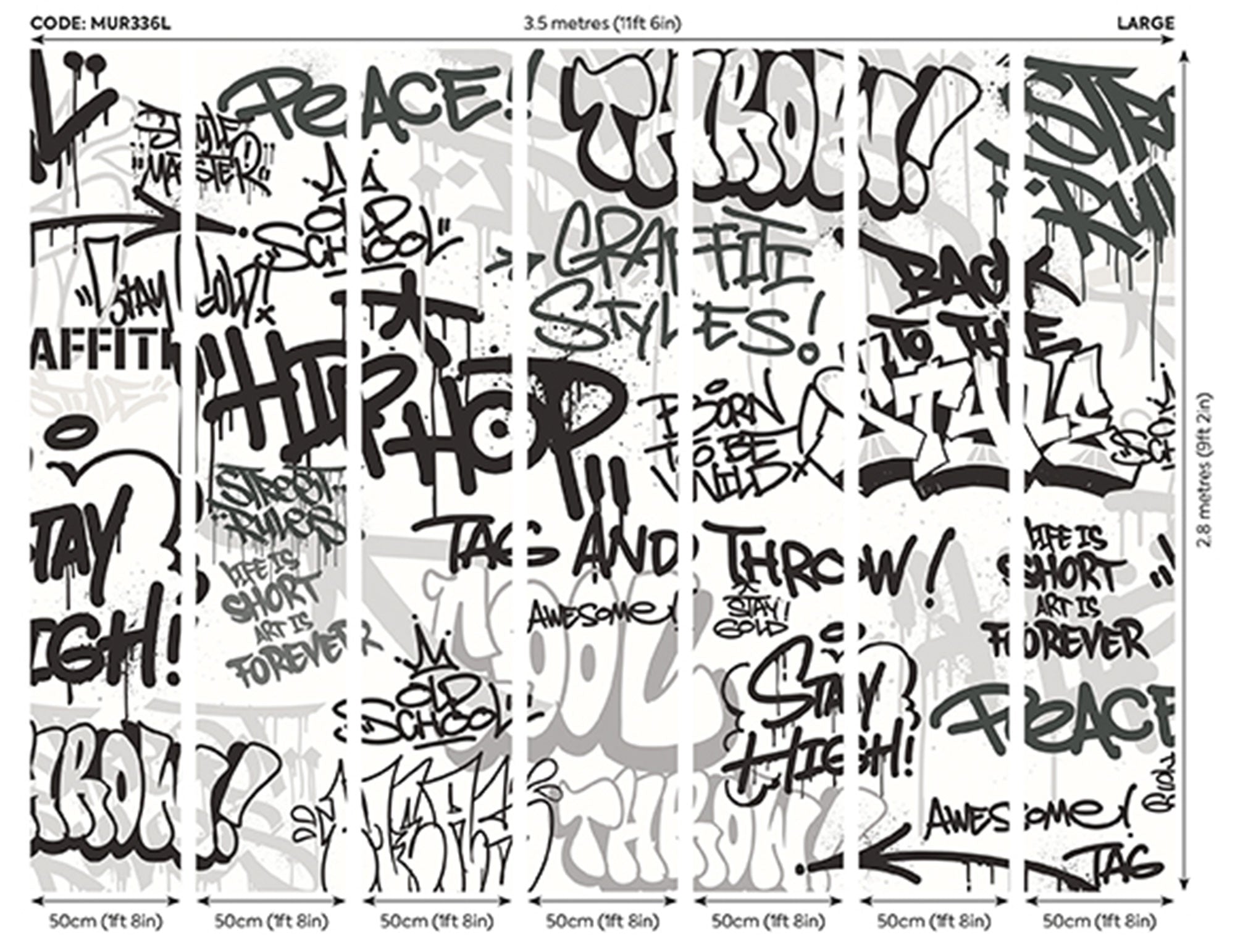 Mono Graffiti Black And White Mural (Large) by Origin Murals