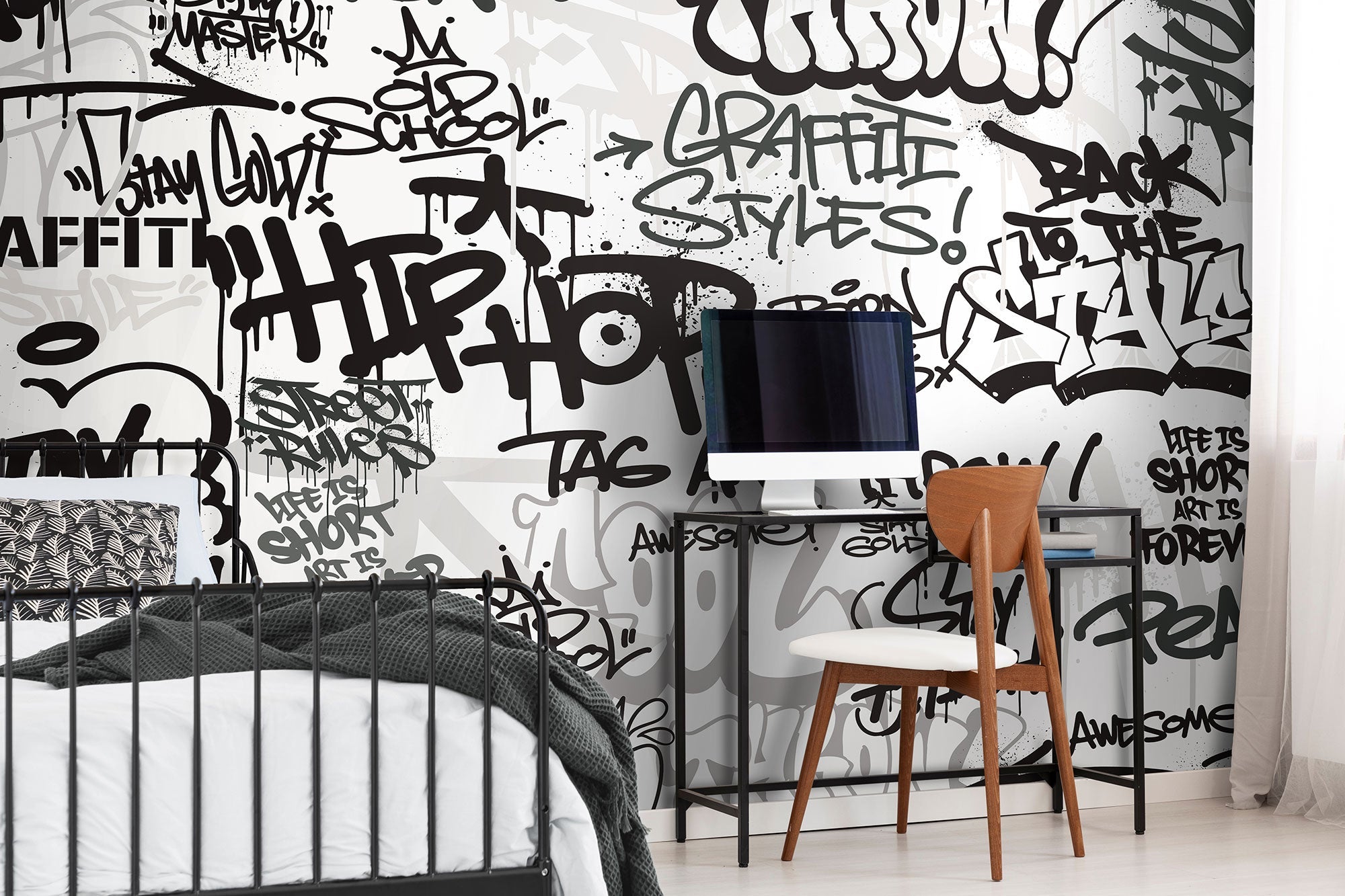 Mono Graffiti Black And White Mural (Medium) by Origin Murals
