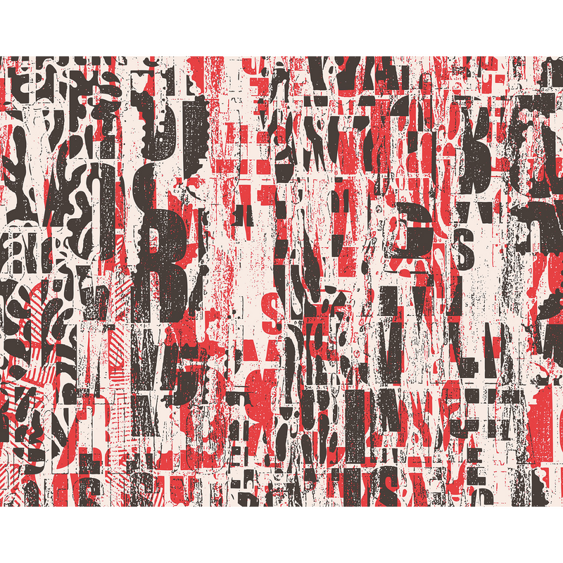 Letterpress Graffiti Red And Black Mural (Medium) by Origin Murals